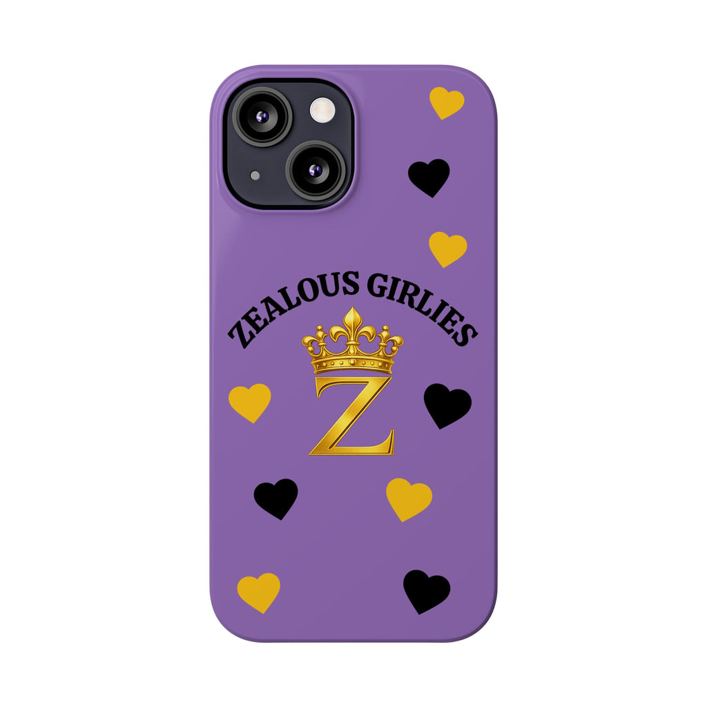 Zealous Girlies 'Z' Crown Slim Phone Case — Purple & Gold Heart Design Printify