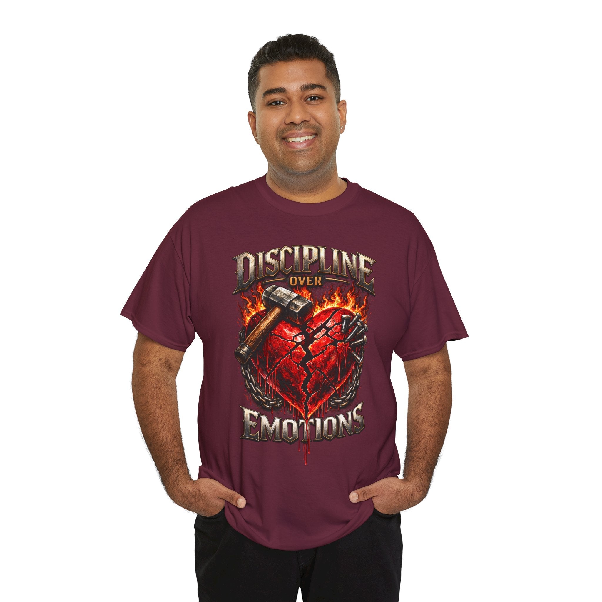 Discipline Over Emotions Graphic T-Shirt (Red Heart) Printify
