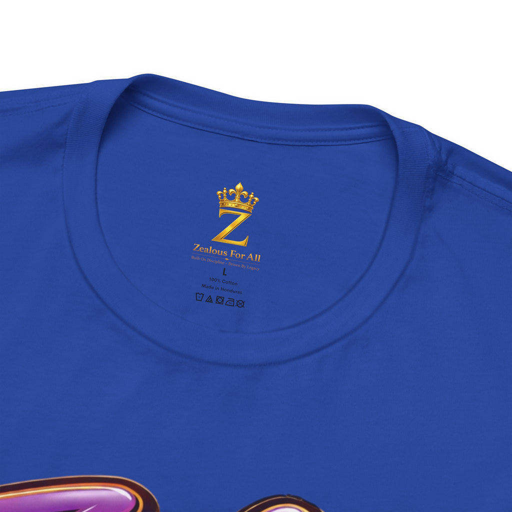 CUSTOM Zealous For All Graphic T-Shirt (Purple & Gold Trim Logo)