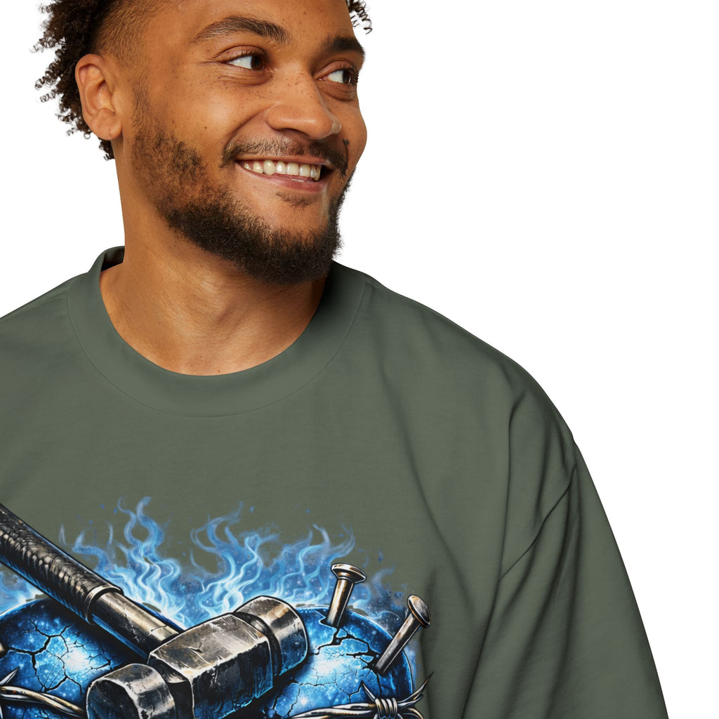 Oversized Discipline Over Emotions Graphic T-Shirt (Blue Heart) Printify