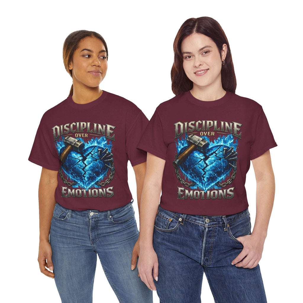 Discipline Over Emotions Graphic T-Shirt (Blue Heart) Printify