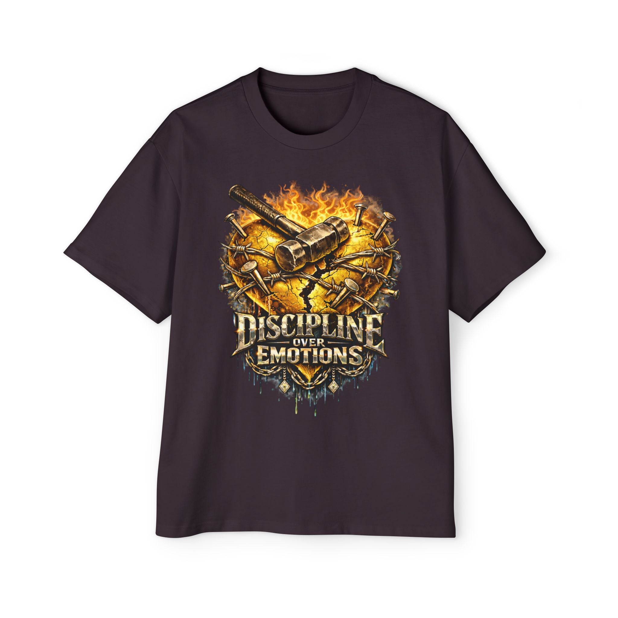 Oversized Discipline Over Emotions Graphic Tee (Gold Heart) Printify