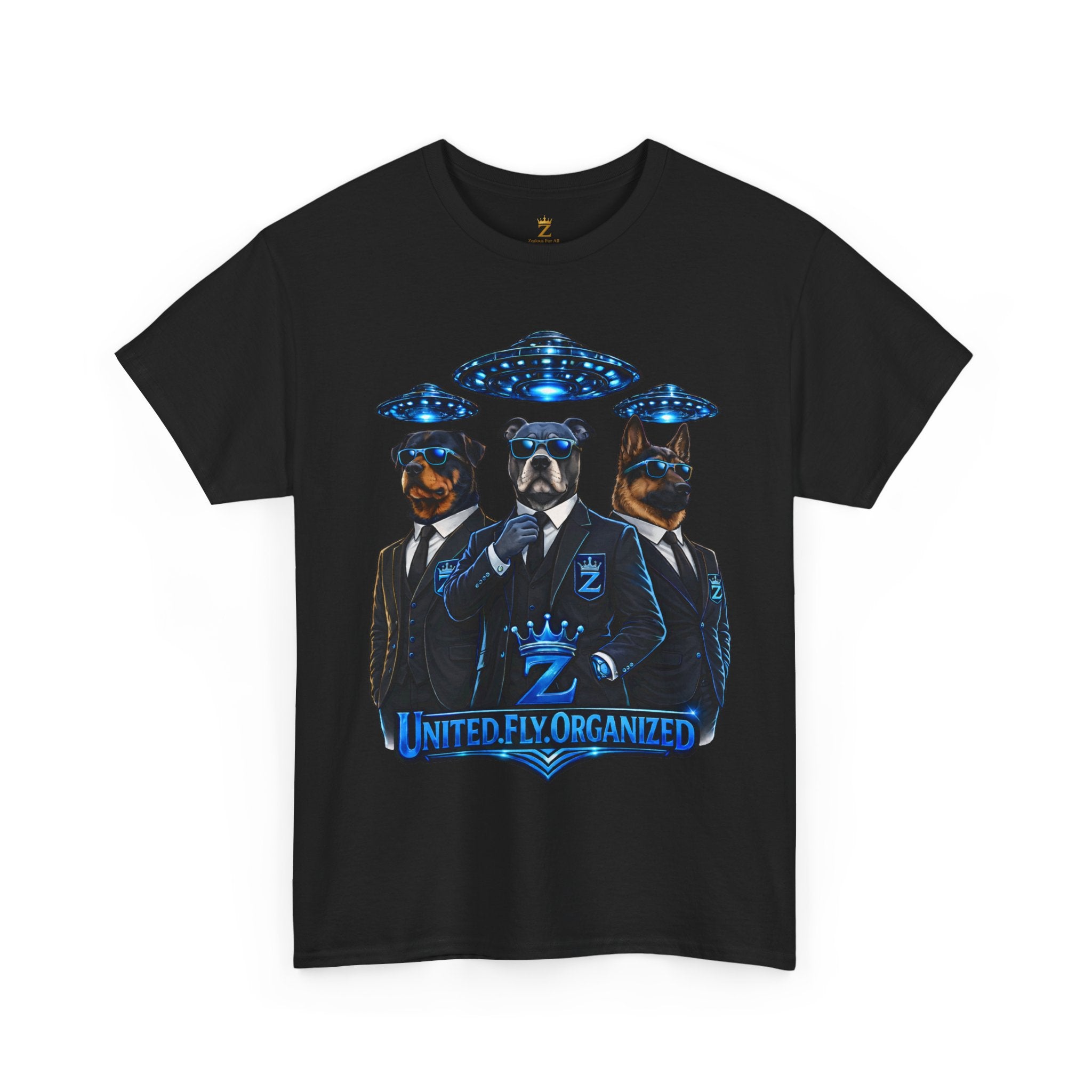 Adult "United. Fly. Organized." Graphic Tee (Blue) Printify
