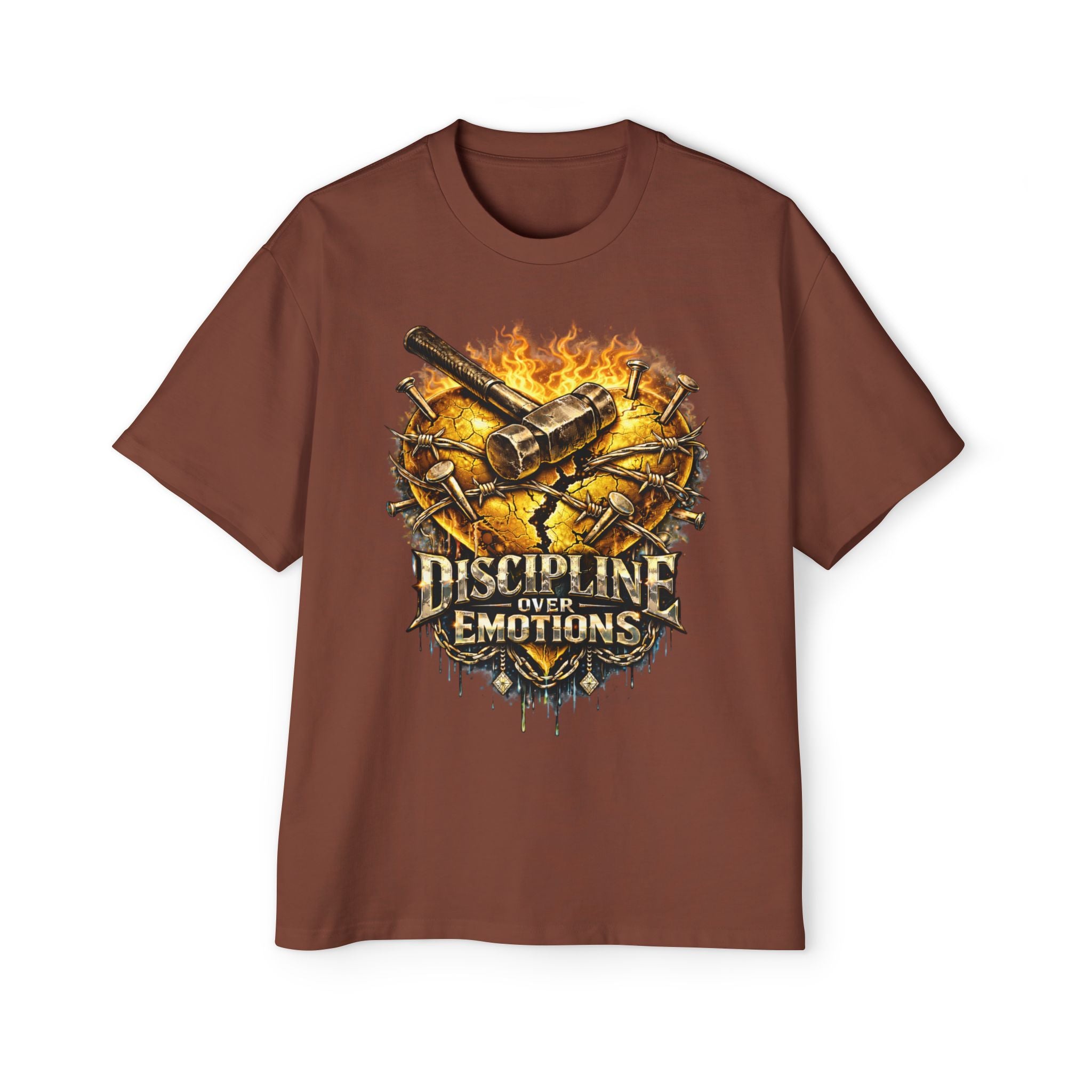 Oversized Discipline Over Emotions Graphic Tee (Gold Heart) Printify