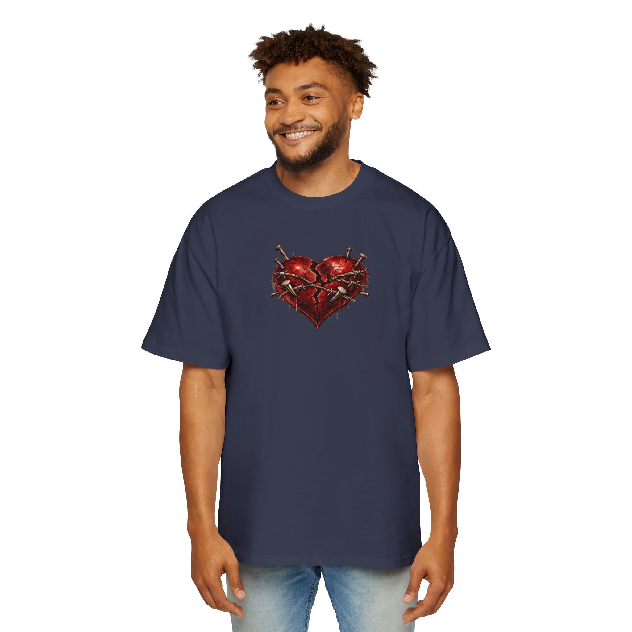Oversized Discipline Over Emotions (Back) Graphic Tee (Red Heart) Printify