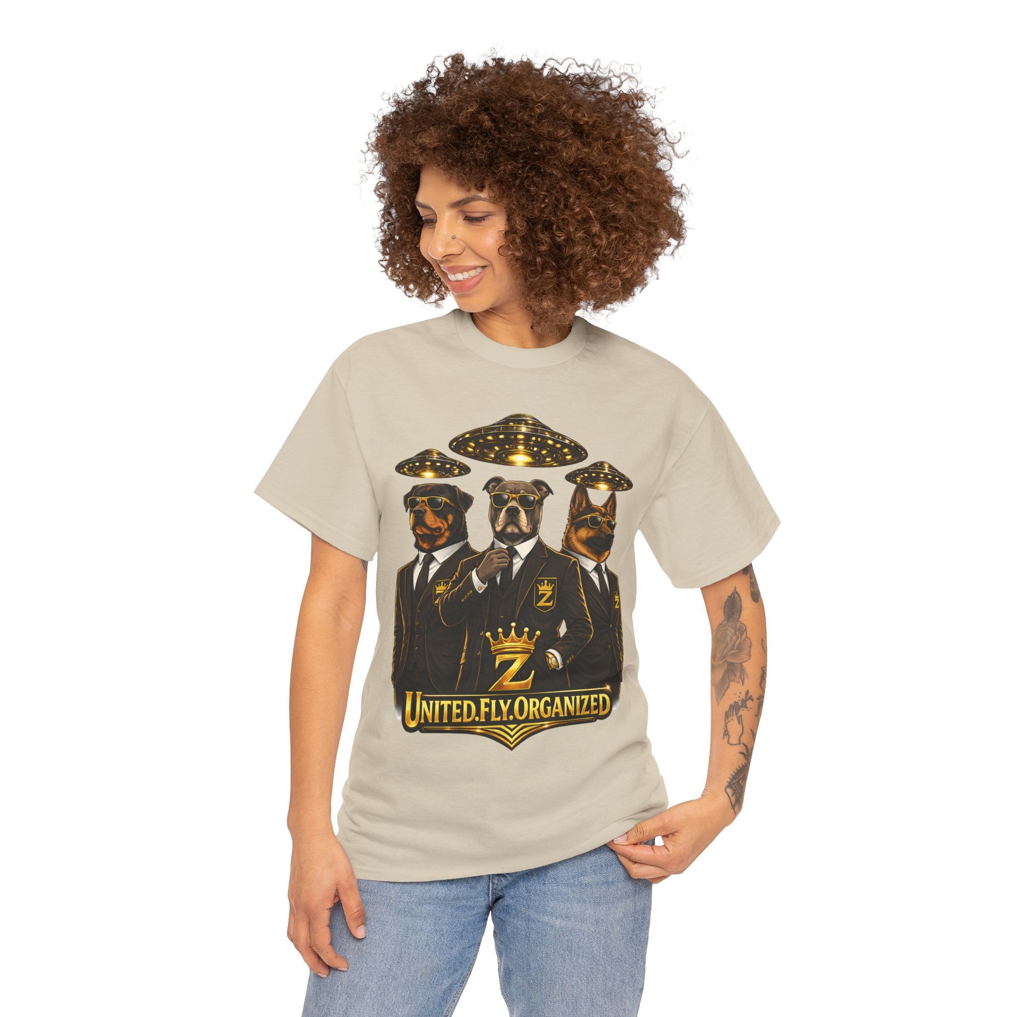 Adult "United. Fly. Organized." Graphic Tee (Gold) Printify