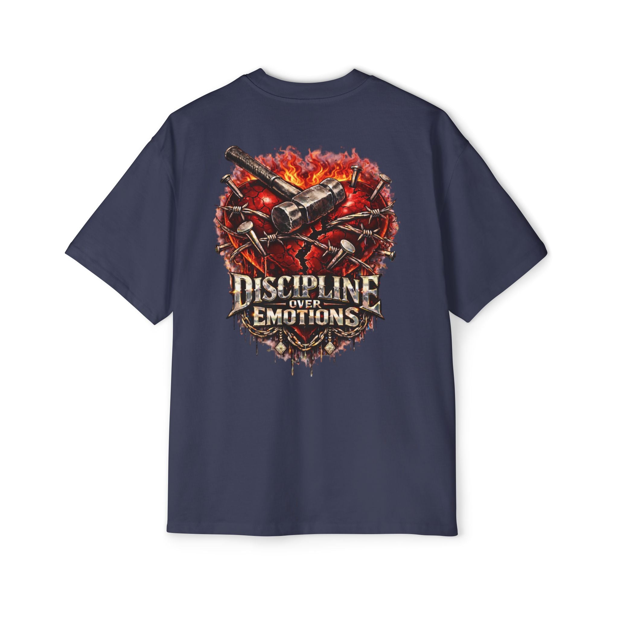 Oversized Discipline Over Emotions (Back) Graphic Tee (Red Heart) Printify