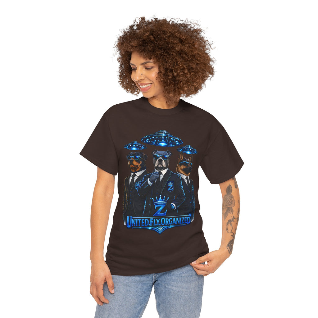 Adult "United. Fly. Organized." Graphic Tee (Blue) Printify