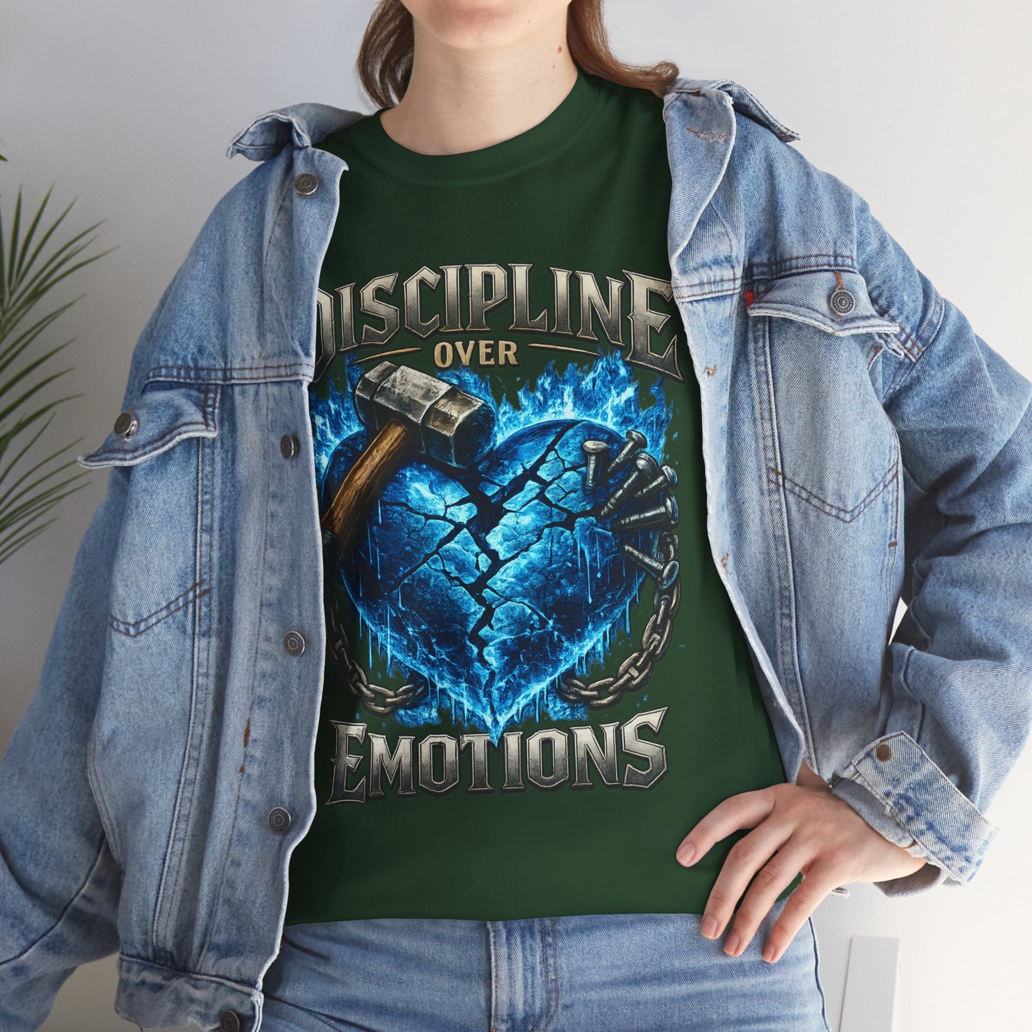 Discipline Over Emotions Graphic T-Shirt (Blue Heart) Printify