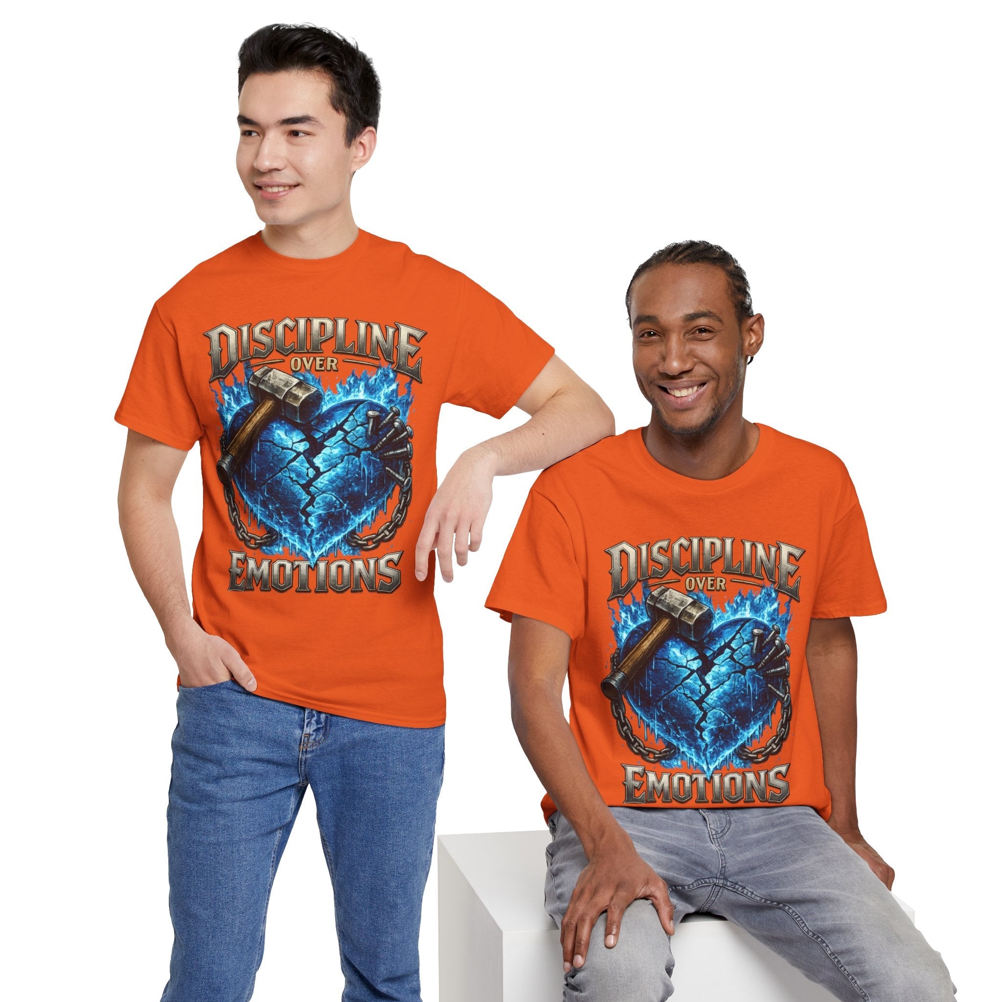 Discipline Over Emotions Graphic T-Shirt (Blue Heart) Printify