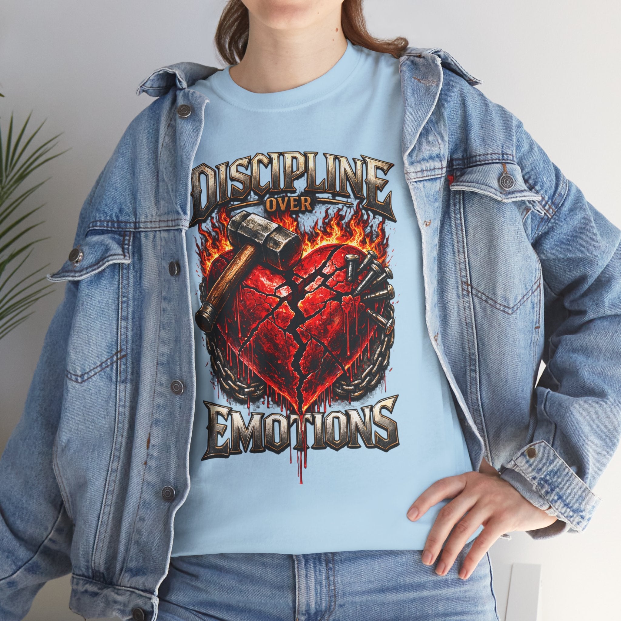 Discipline Over Emotions Graphic T-Shirt (Red Heart) Printify