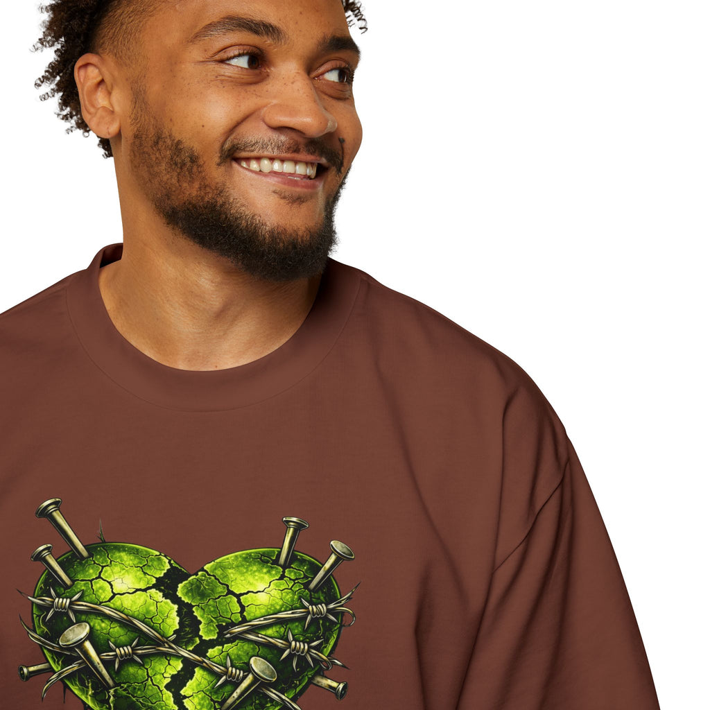 Adult *Oversized* Discipline Over Emotions (Back) Graphic Tee (Lime Green Heart) Printify