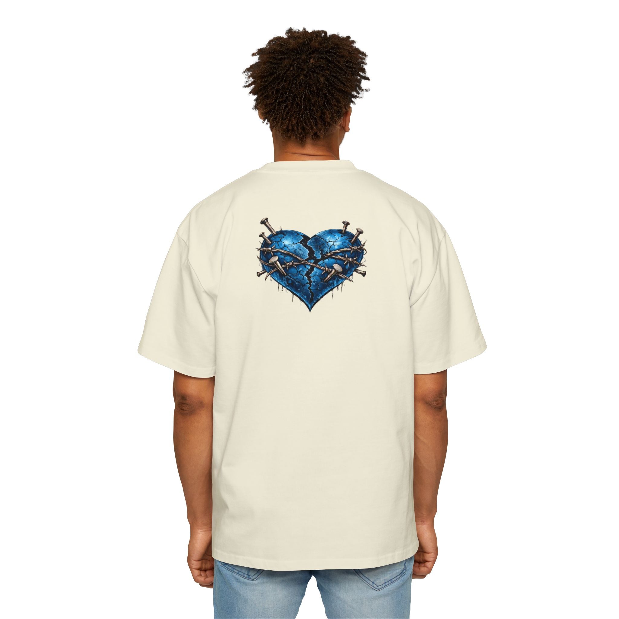 Oversized Discipline Over Emotions Graphic T-Shirt (Blue Heart) Printify