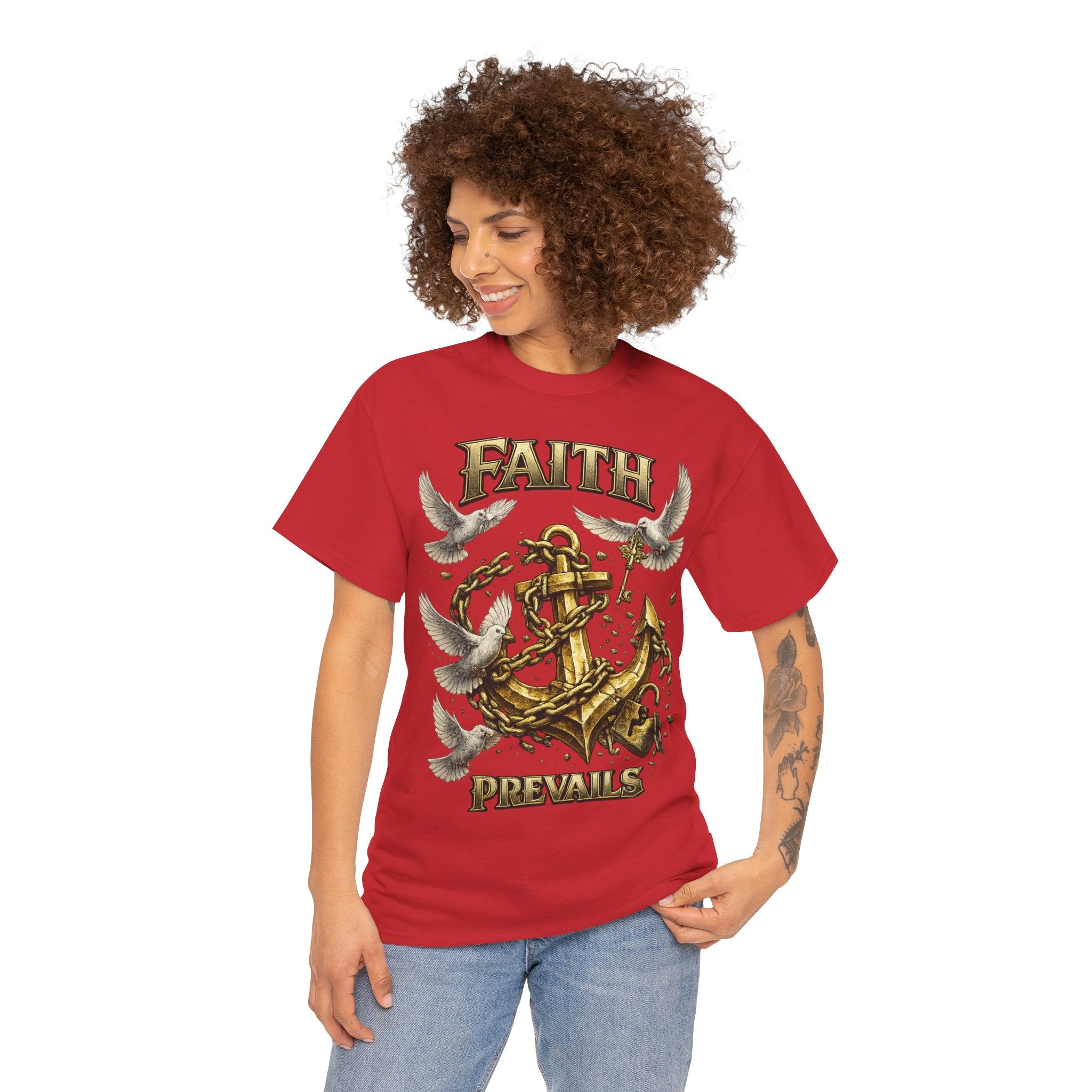 Adult Faith Prevails Anchor T-Shirt (Gold Anchor) Printify