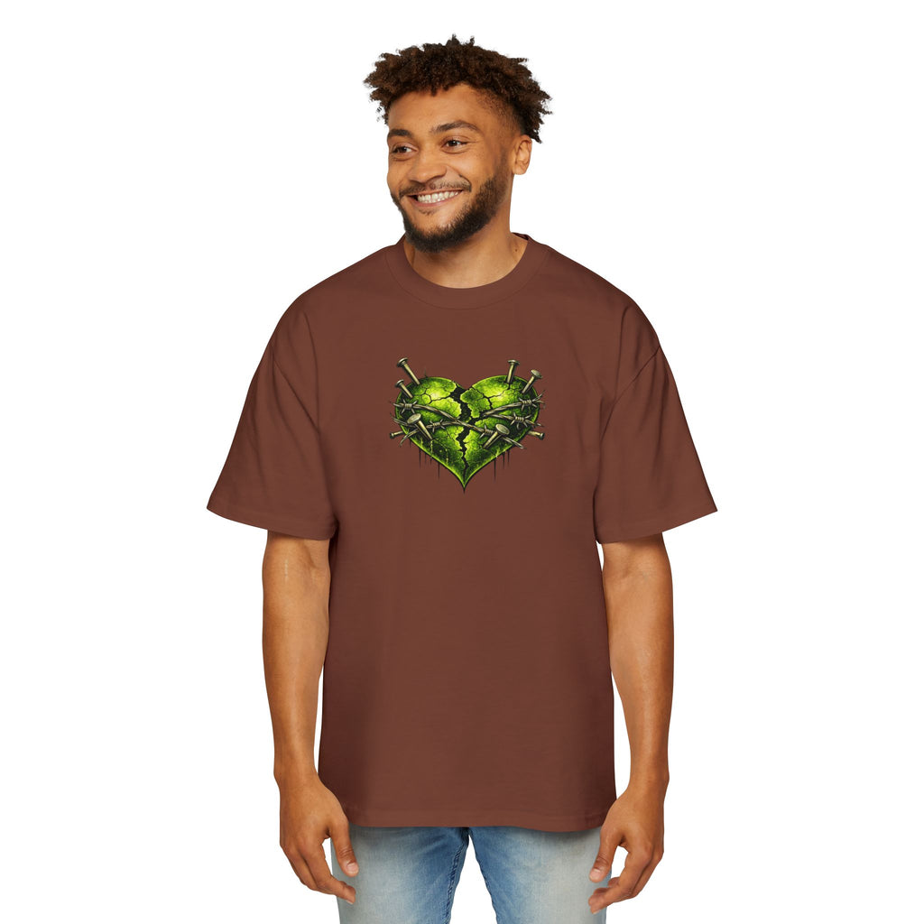 Adult *Oversized* Discipline Over Emotions (Back) Graphic Tee (Lime Green Heart) Printify