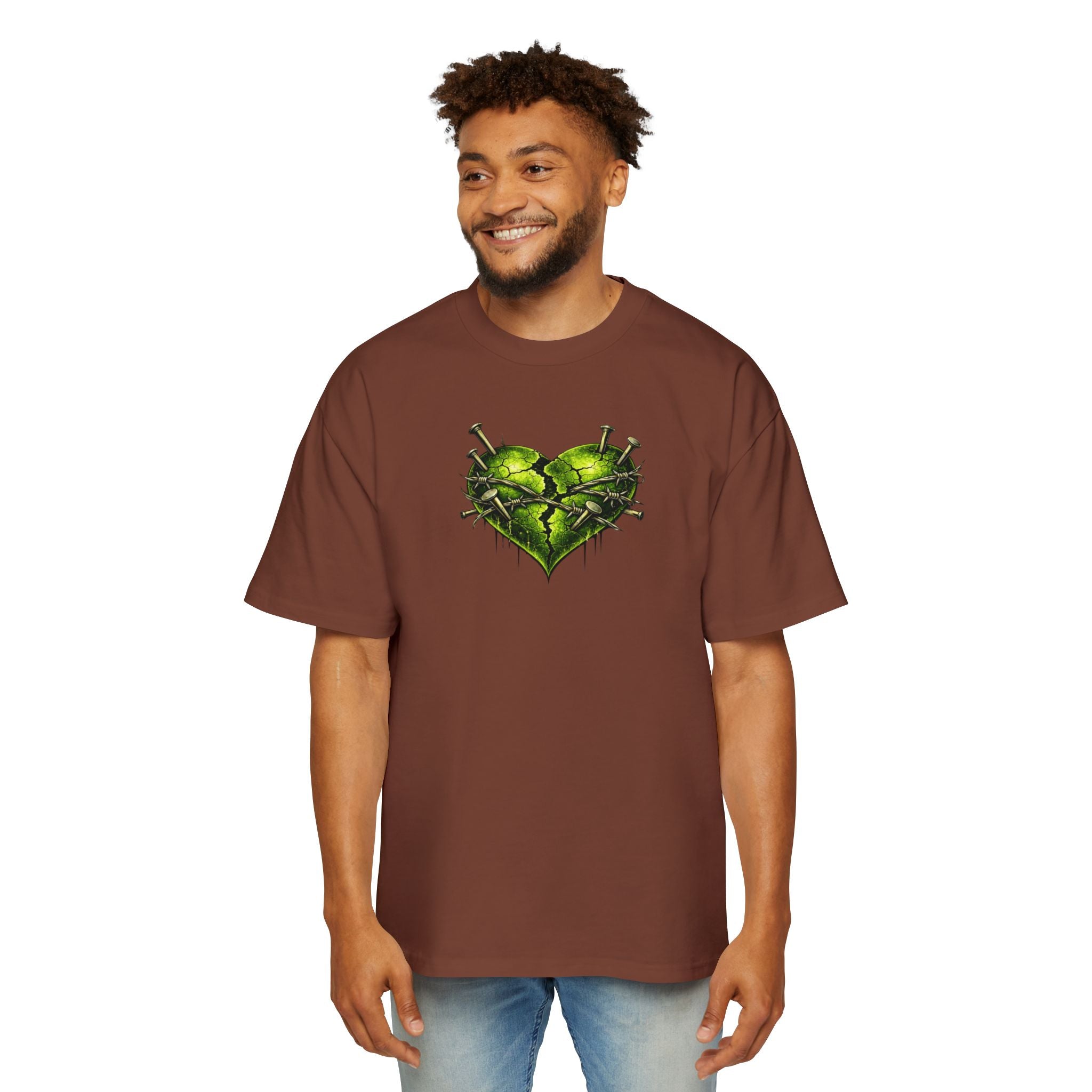 Adult *Oversized* Discipline Over Emotions (Back) Graphic Tee (Lime Green Heart) Printify