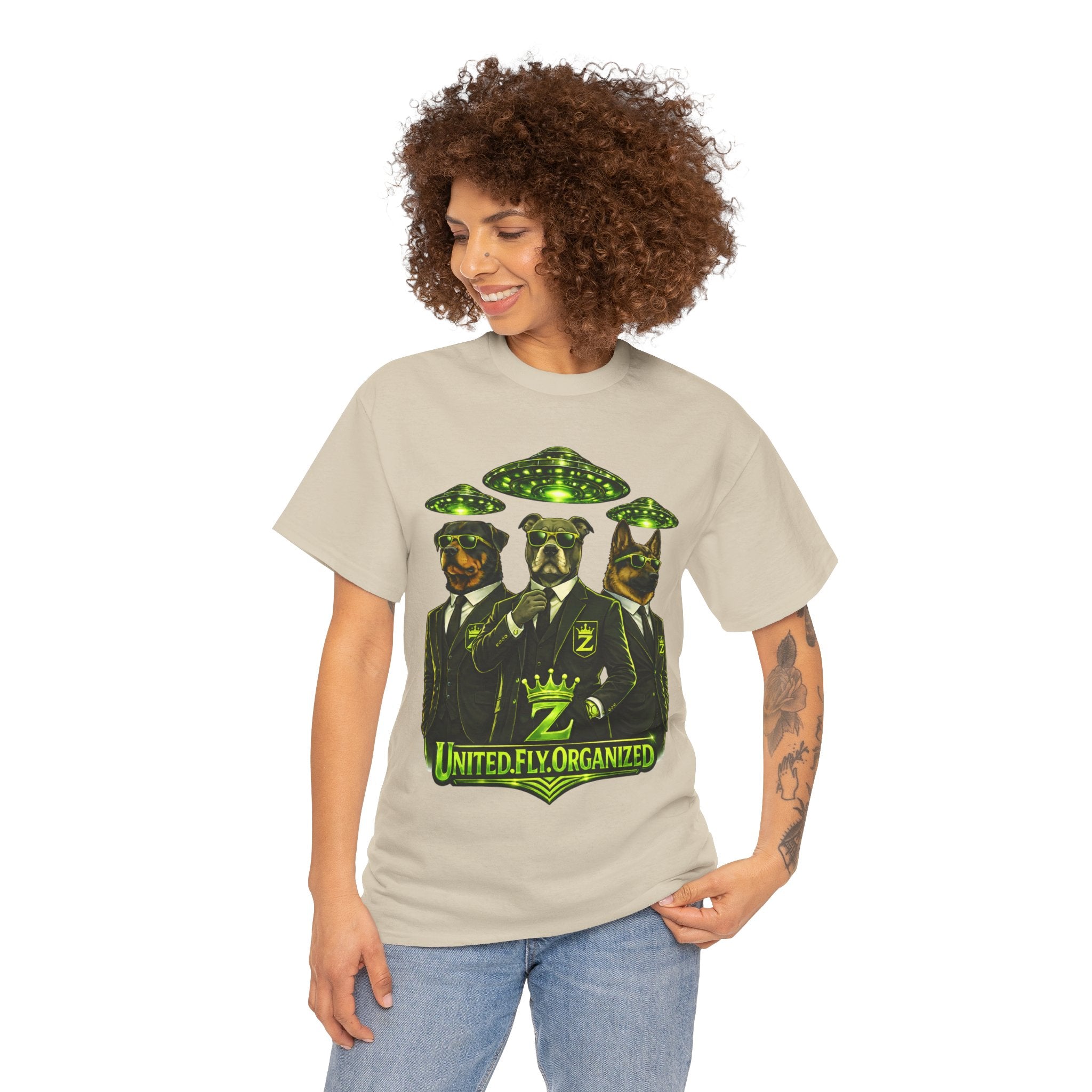 Adult "United. Fly. Organized." Graphic Tee (Lime Green) Printify