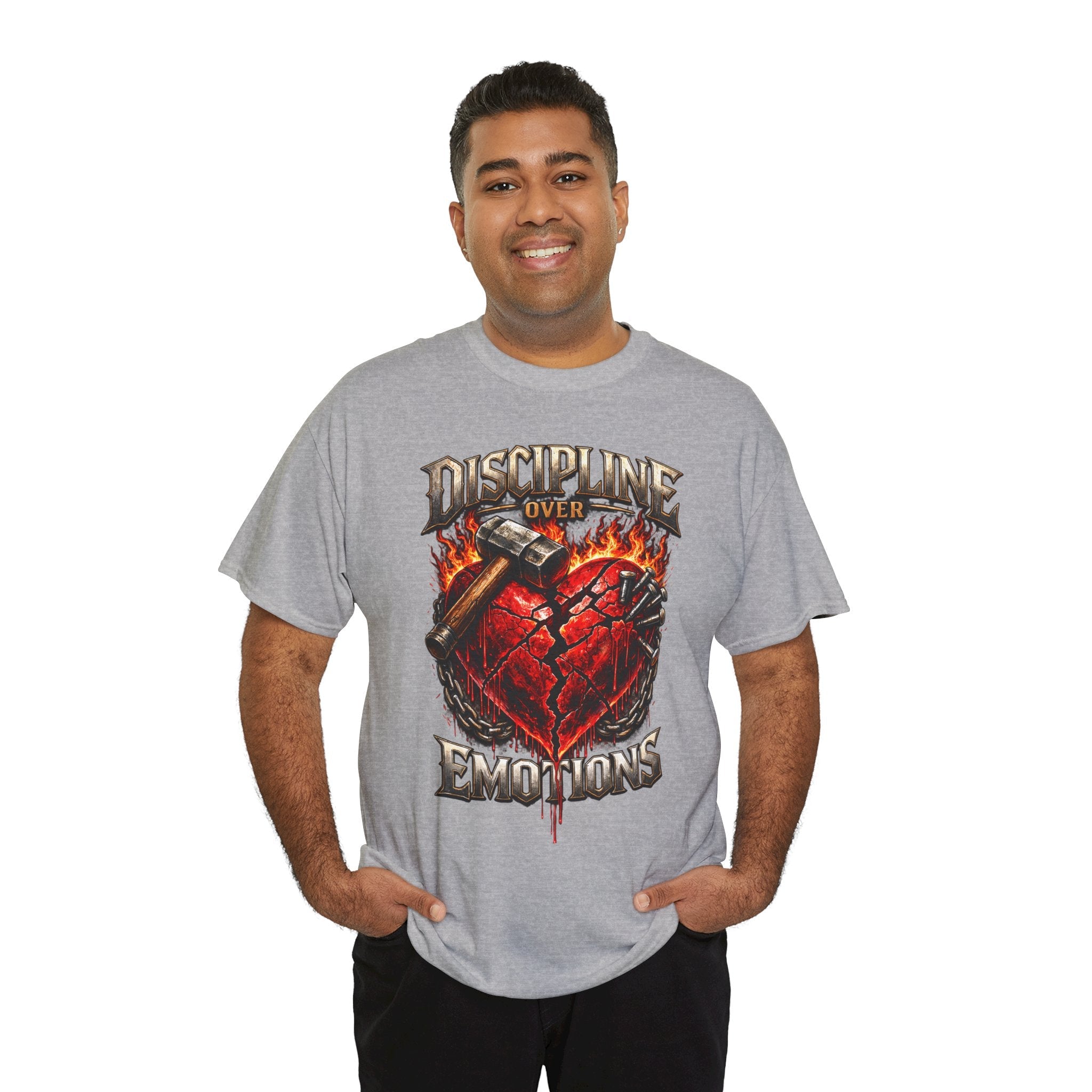Discipline Over Emotions Graphic T-Shirt (Red Heart) Printify