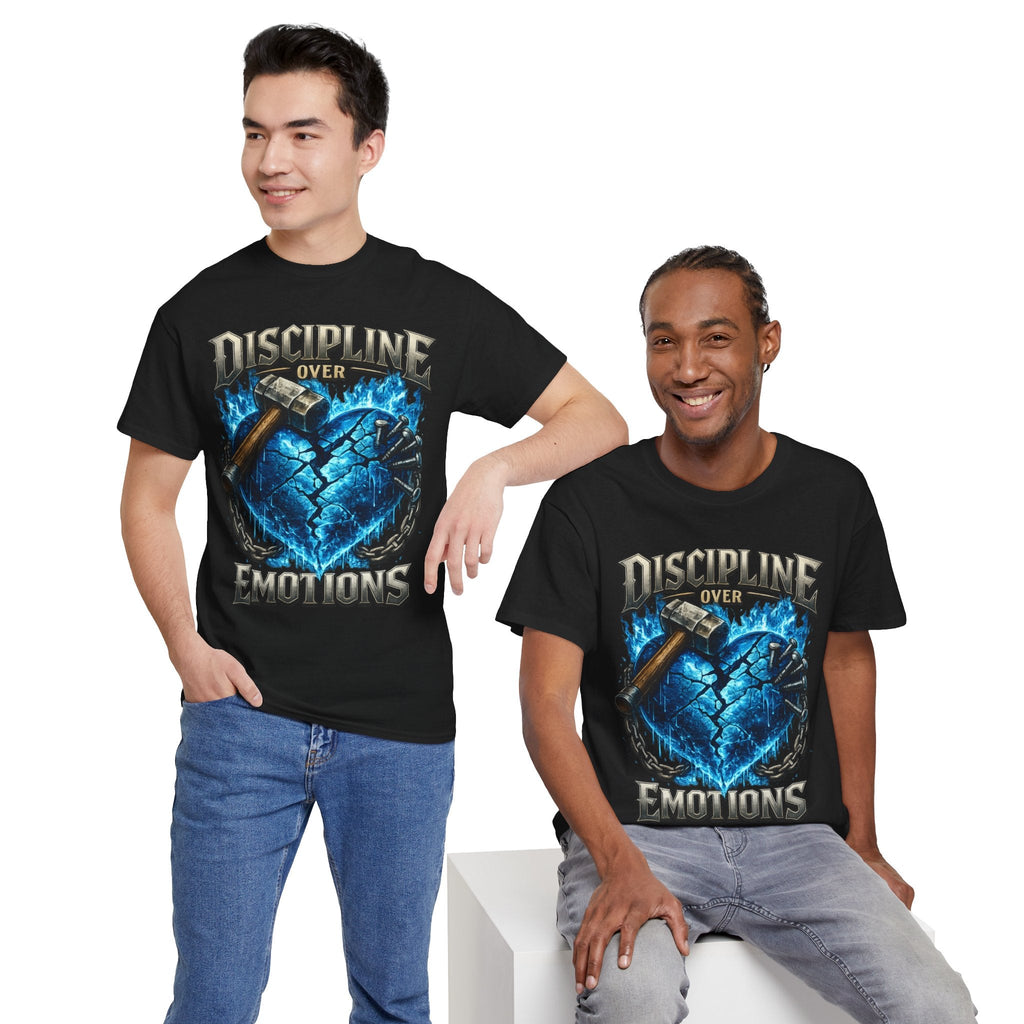Discipline Over Emotions Graphic T-Shirt (Blue Heart) Printify