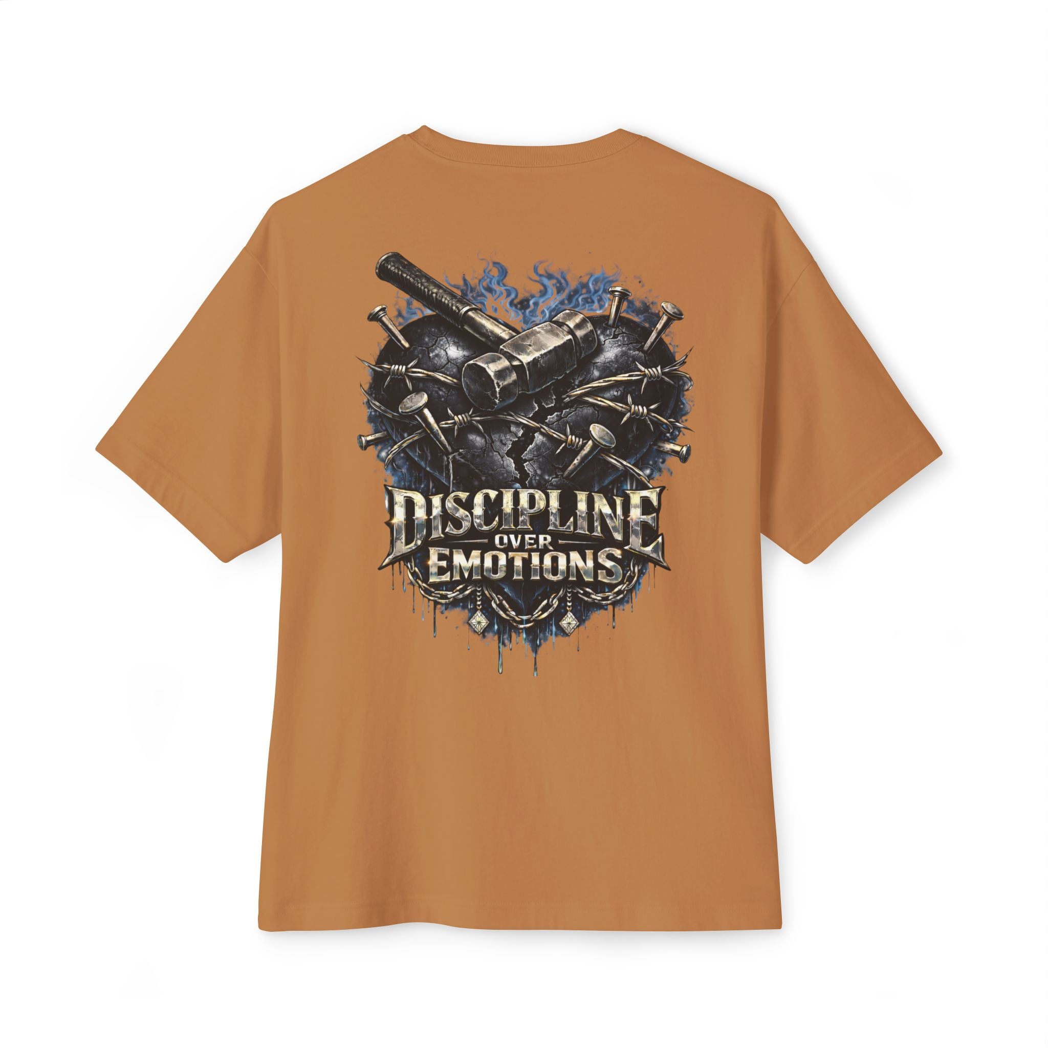 Adult *Oversized* Discipline Over Emotions (Back) Graphic Tee (Black Heart) Printify