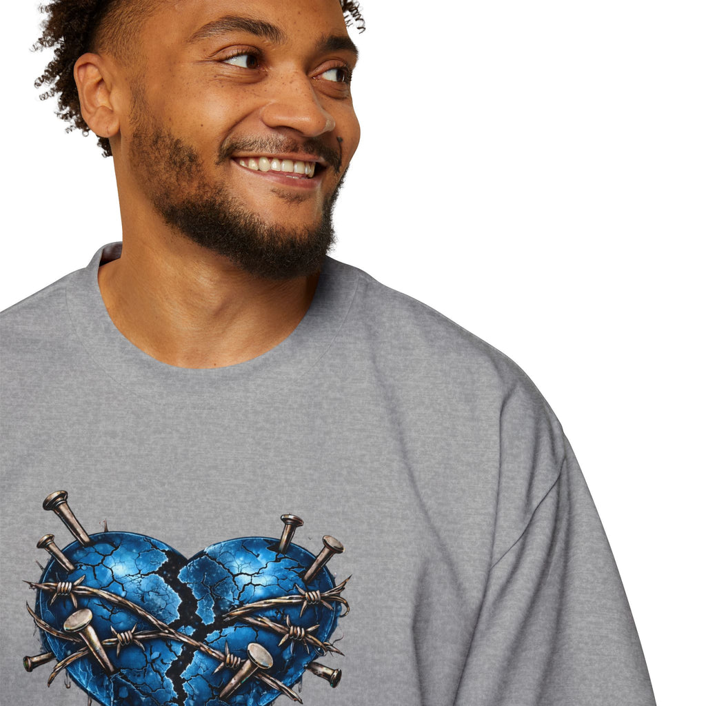 Oversized Discipline Over Emotions (Back) Graphic Tee (Blue Heart) Printify