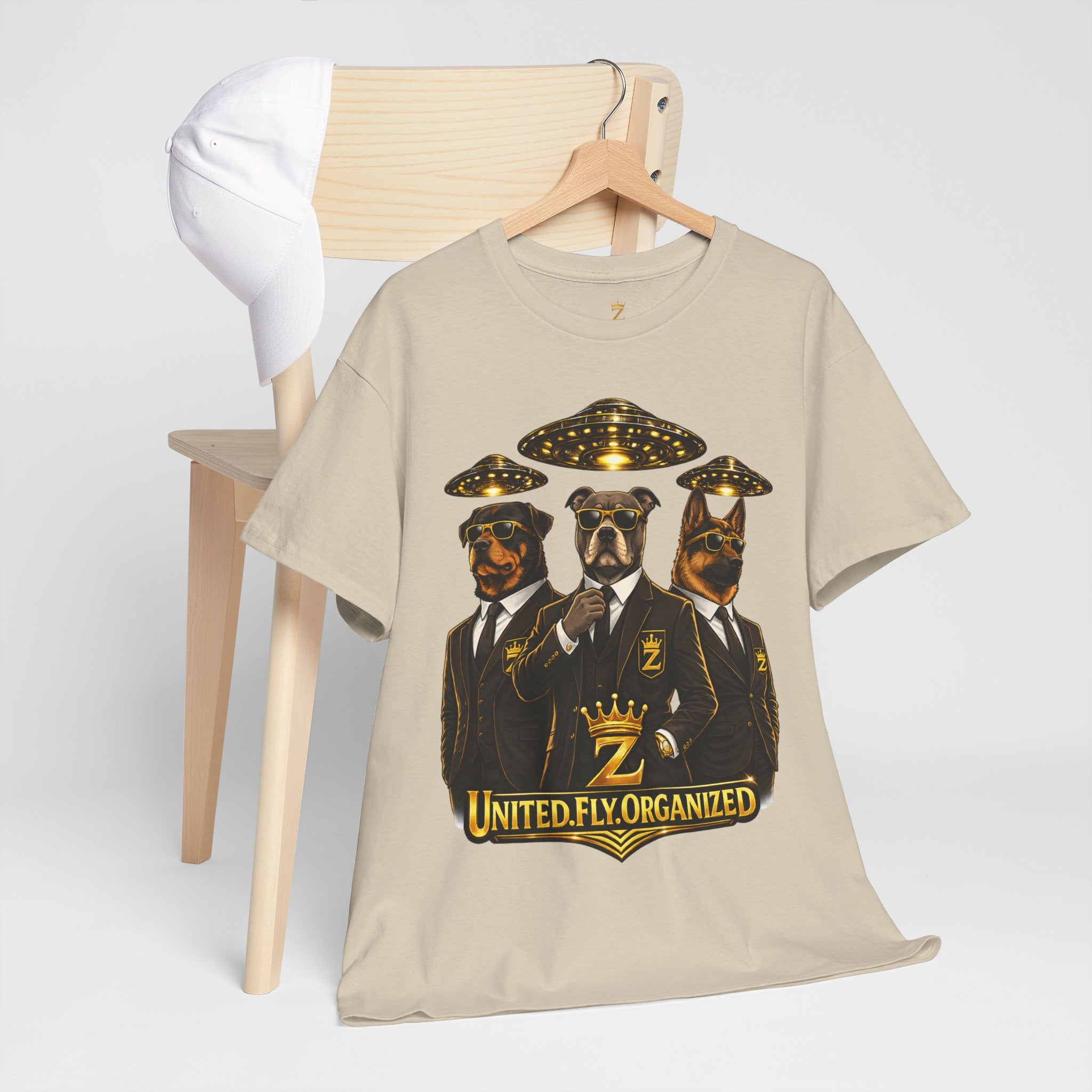 Adult "United. Fly. Organized." Graphic Tee (Gold) Printify