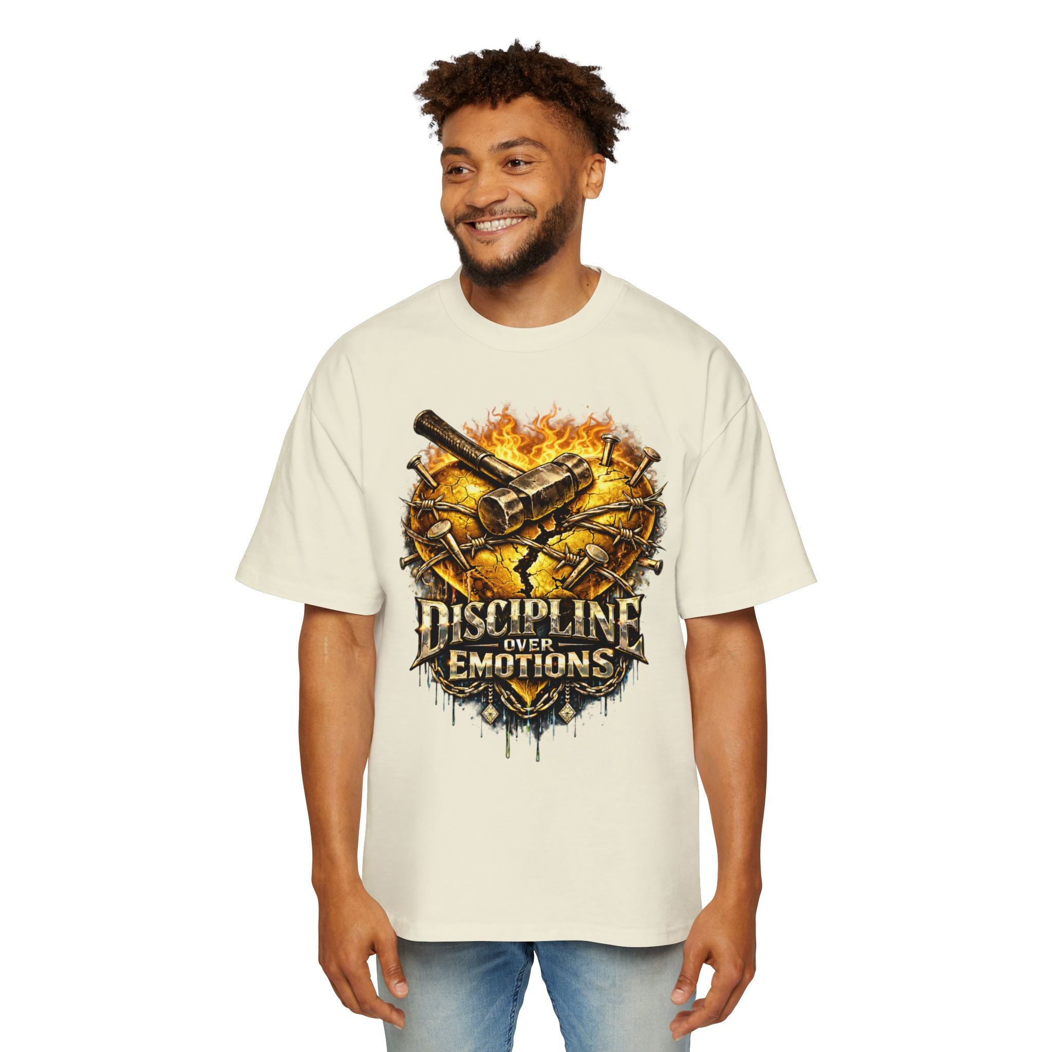 Oversized Discipline Over Emotions Graphic Tee (Gold Heart) Printify