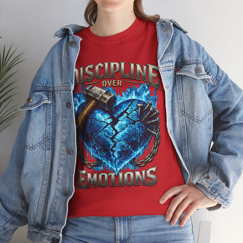 Discipline Over Emotions Graphic T-Shirt (Blue Heart) Printify