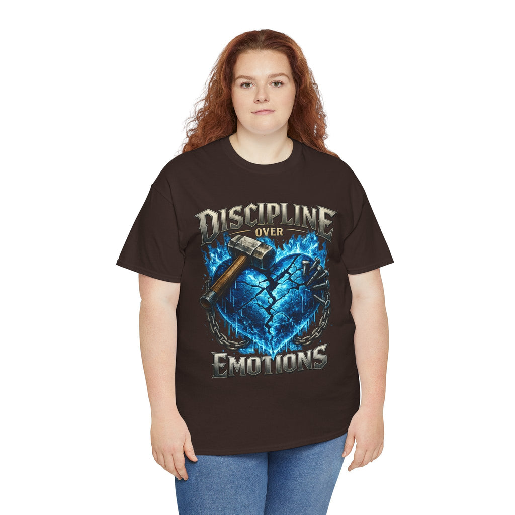 Discipline Over Emotions Graphic T-Shirt (Blue Heart) Printify