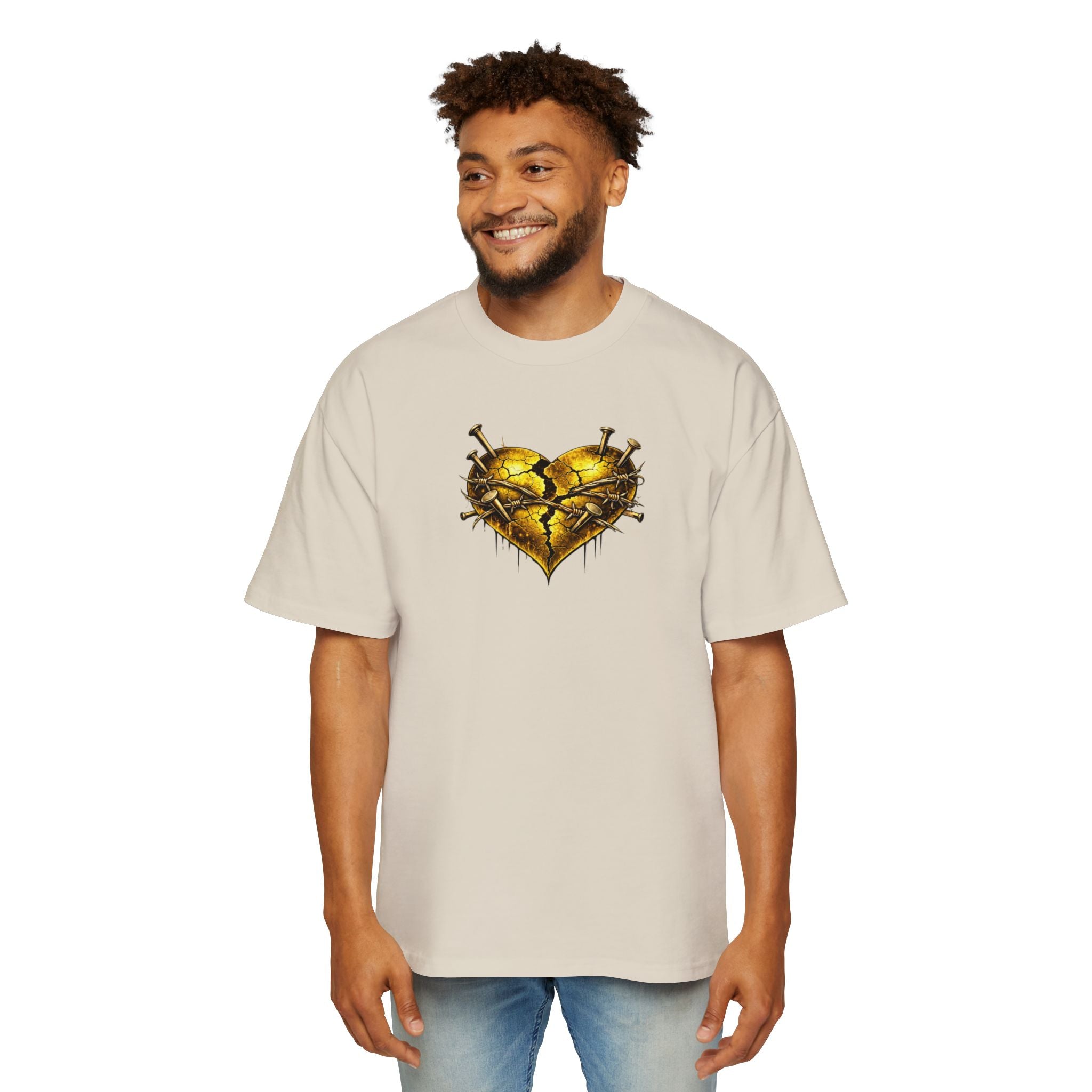 Oversized Discipline Over Emotions (Back) Graphic Tee (Gold Heart) Printify