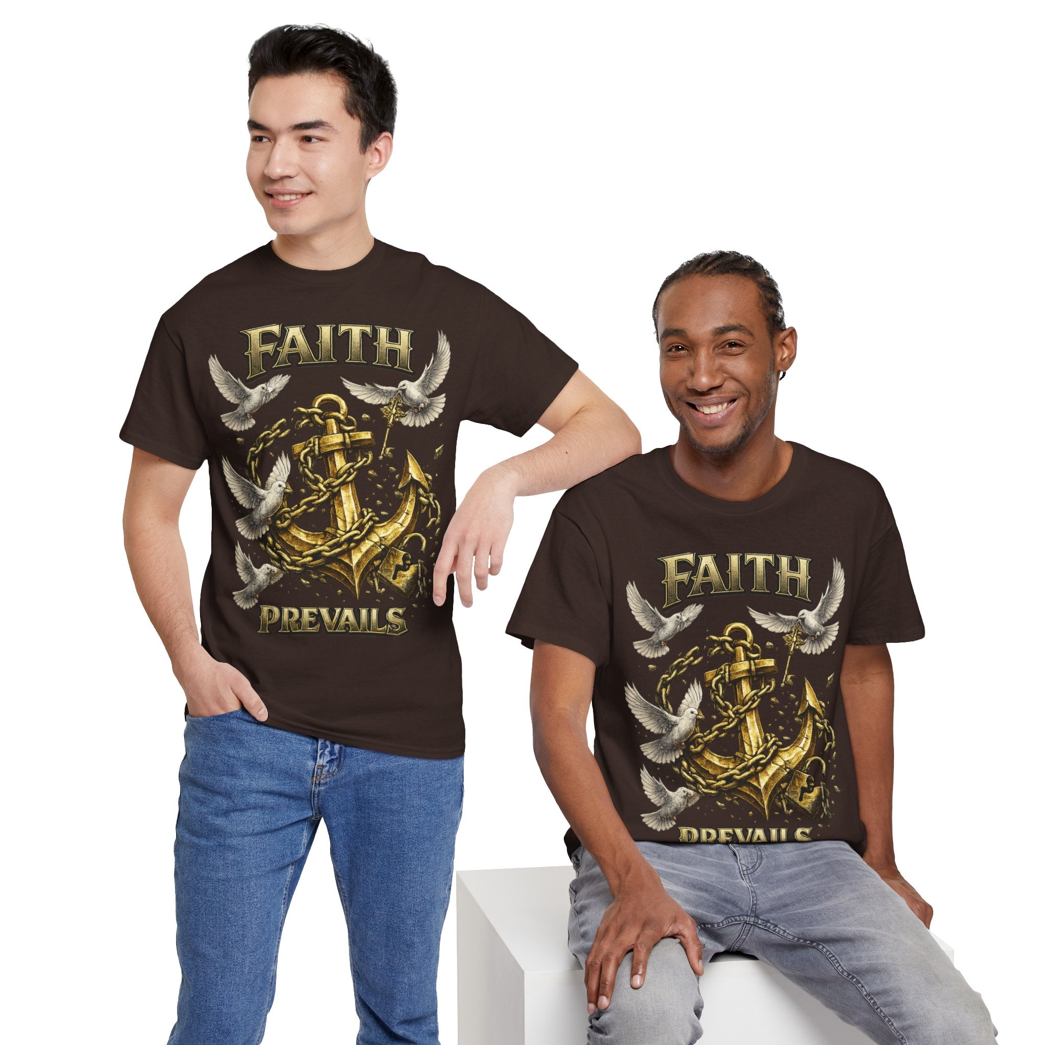 Adult Faith Prevails Anchor T-Shirt (Gold Anchor) Printify