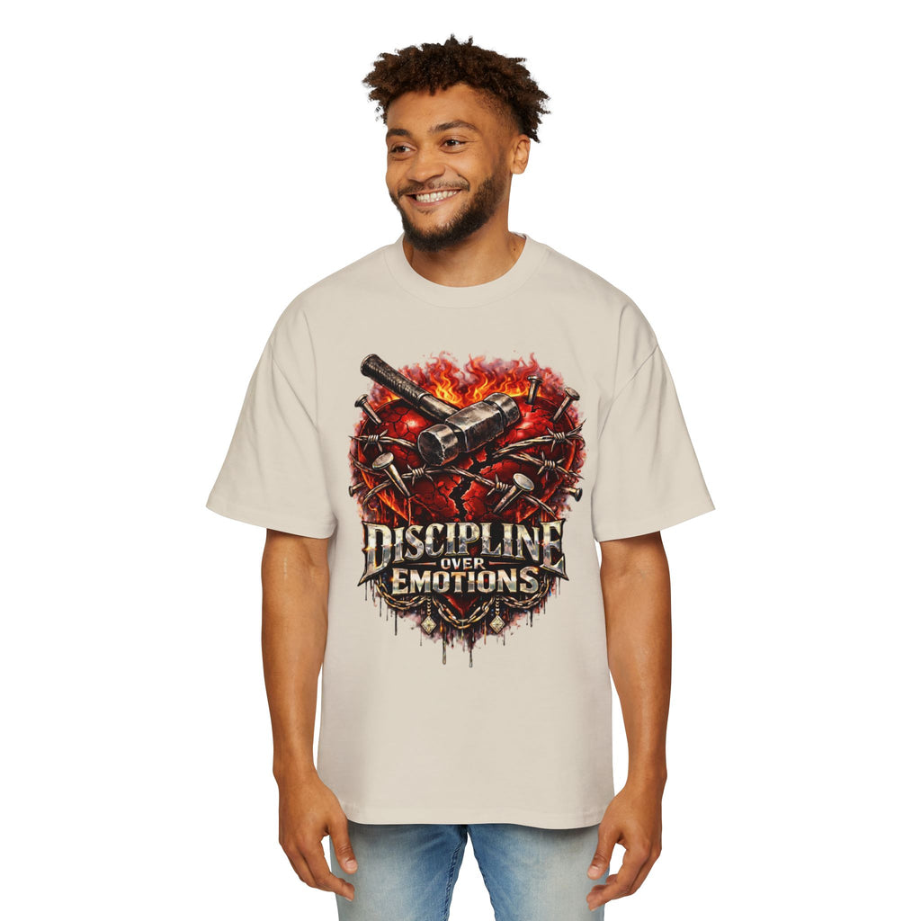 Oversized Discipline Over Emotions Graphic Tee (Front Red Heart) Printify