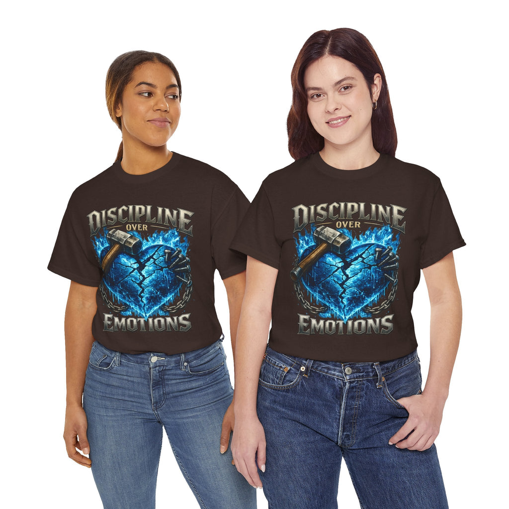Discipline Over Emotions Graphic T-Shirt (Blue Heart) Printify