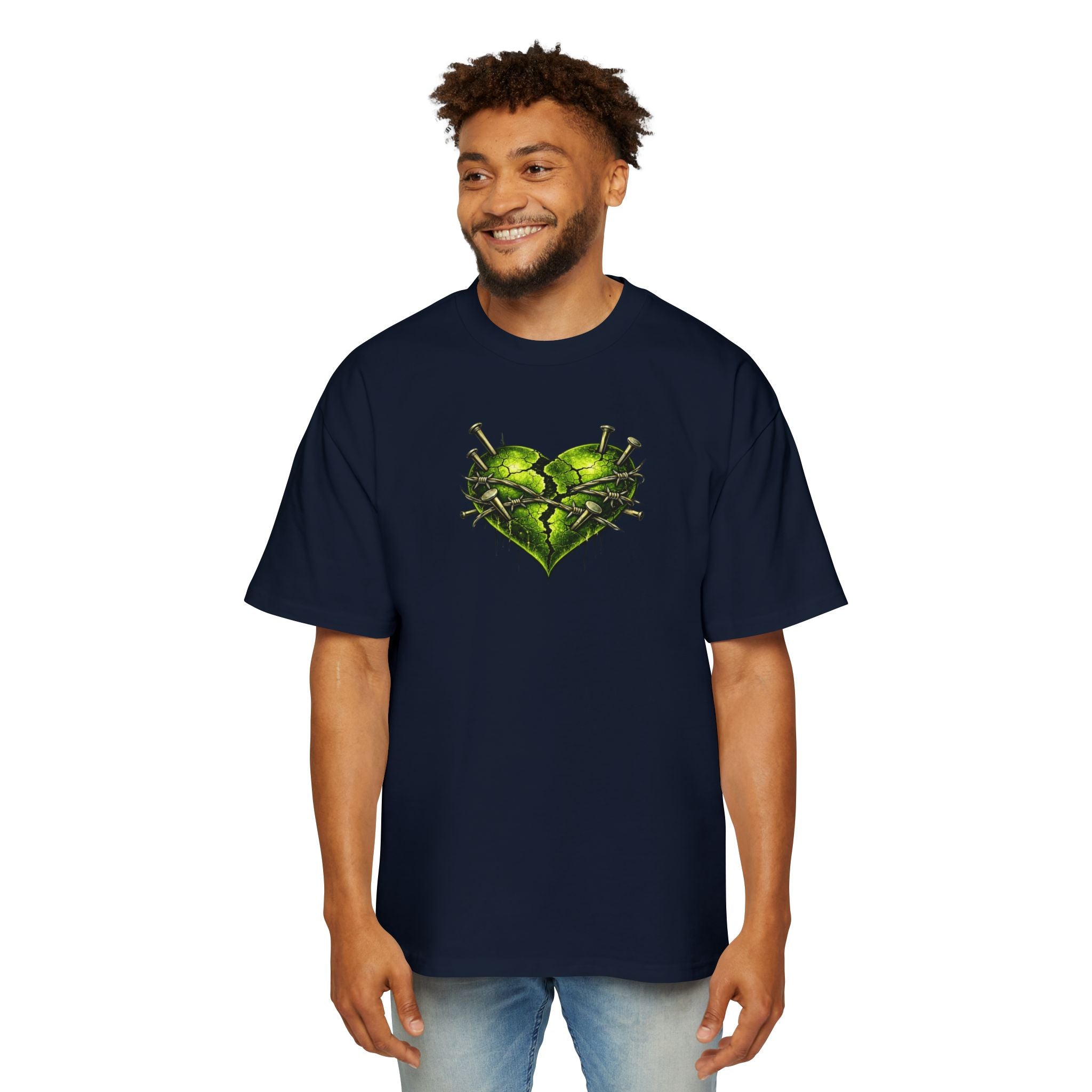 Adult *Oversized* Discipline Over Emotions (Back) Graphic Tee (Lime Green Heart) Printify