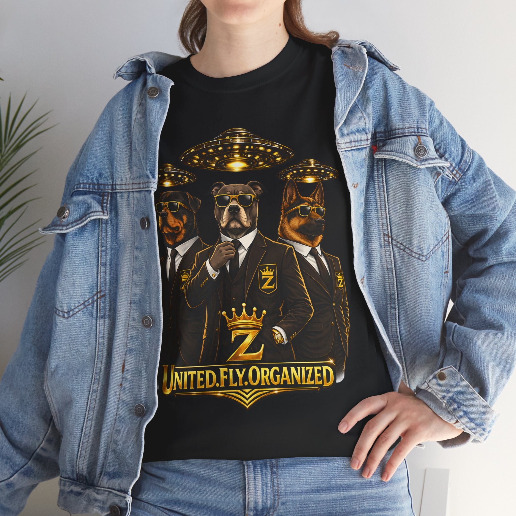 Adult "United. Fly. Organized." Graphic Tee (Gold) Printify