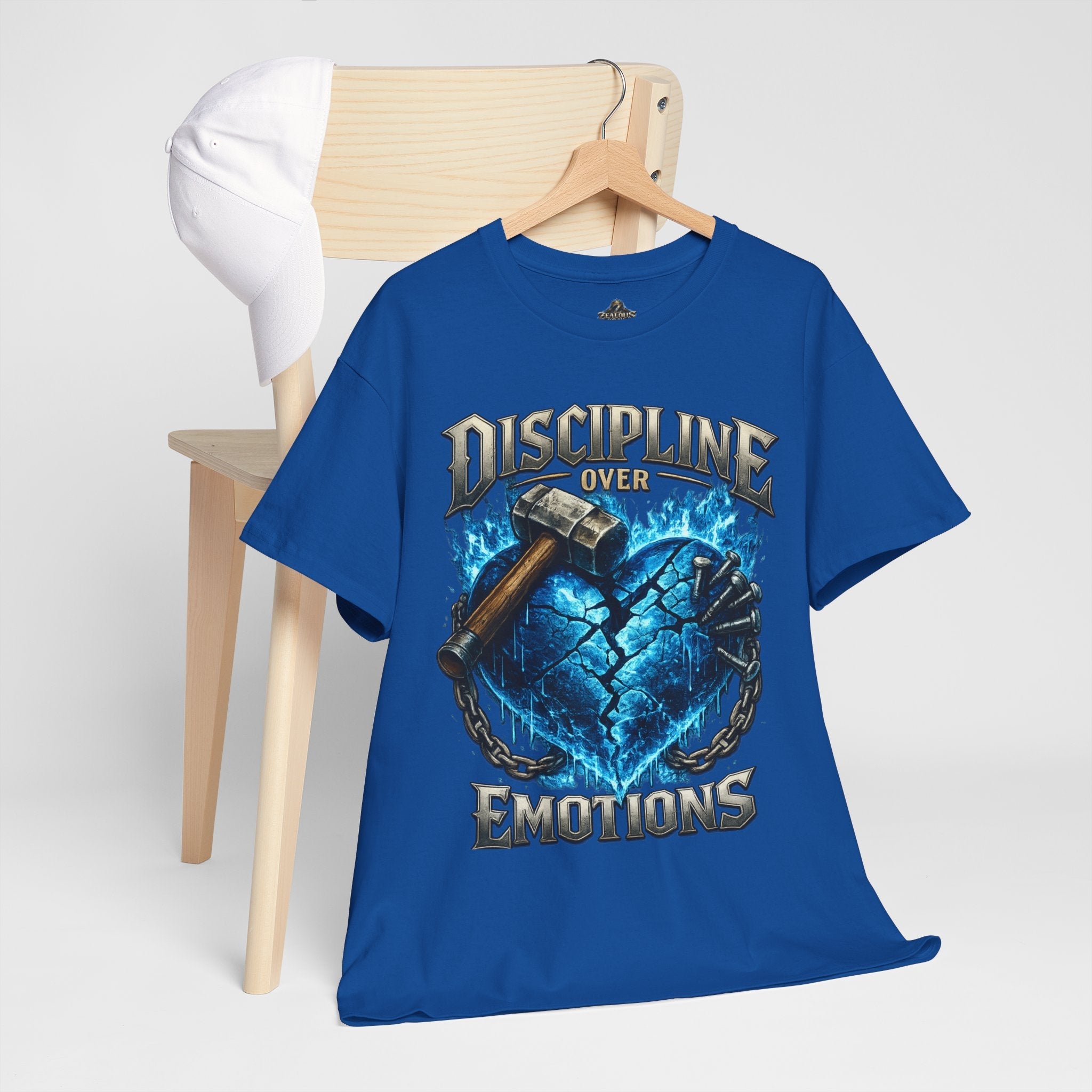 Discipline Over Emotions Graphic T-Shirt (Blue Heart) Printify