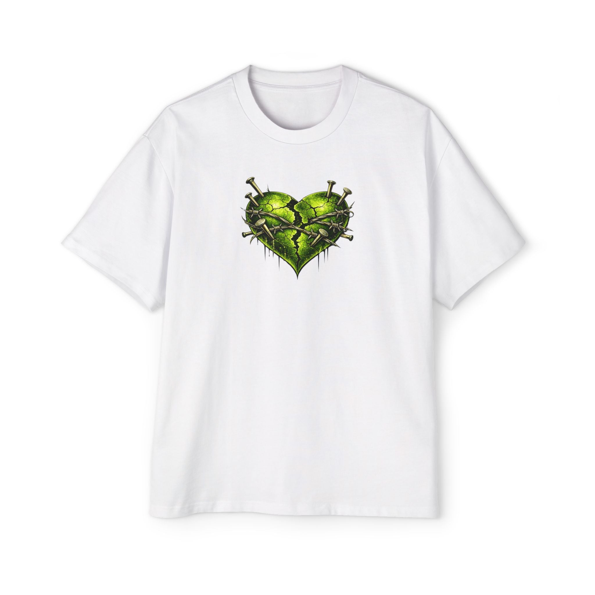 Adult *Oversized* Discipline Over Emotions (Back) Graphic Tee (Lime Green Heart) Printify