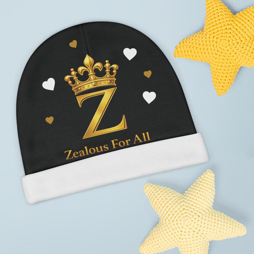 Baby Beanie — 'Zealous For All' Gold Crown Monogram Newborn Hat Printify