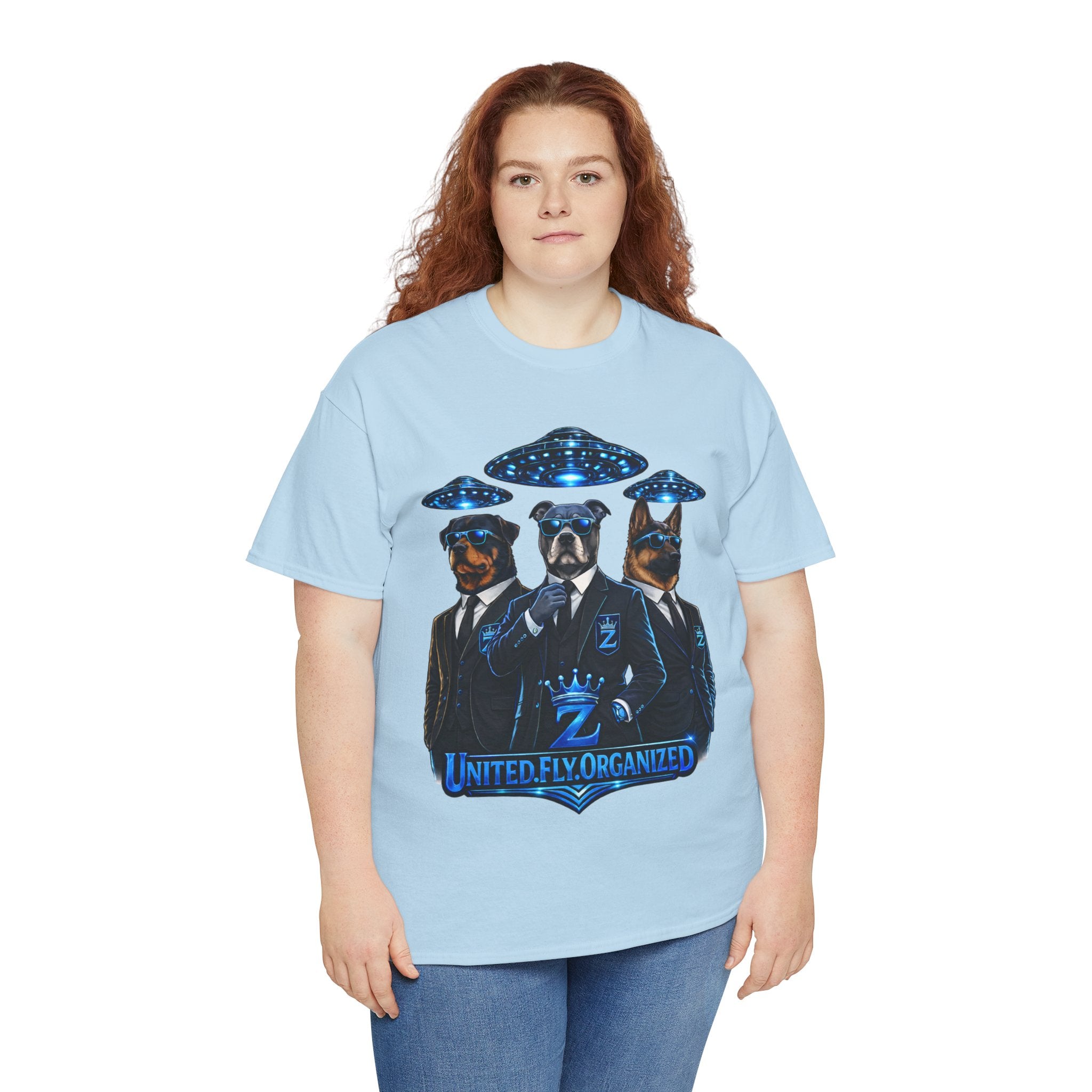 Adult "United. Fly. Organized." Graphic Tee (Blue) Printify
