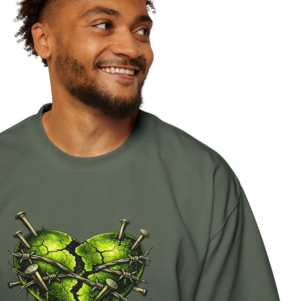 Adult *Oversized* Discipline Over Emotions (Back) Graphic Tee (Lime Green Heart) Printify