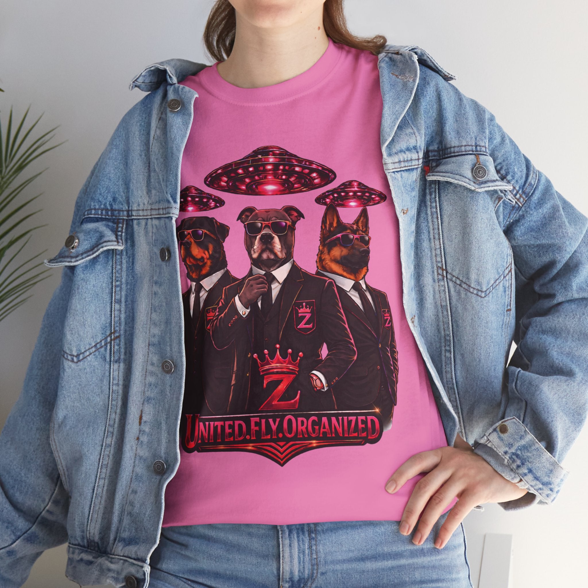 Adult "United. Fly. Organized." Graphic Tee (Hot Pink) Printify