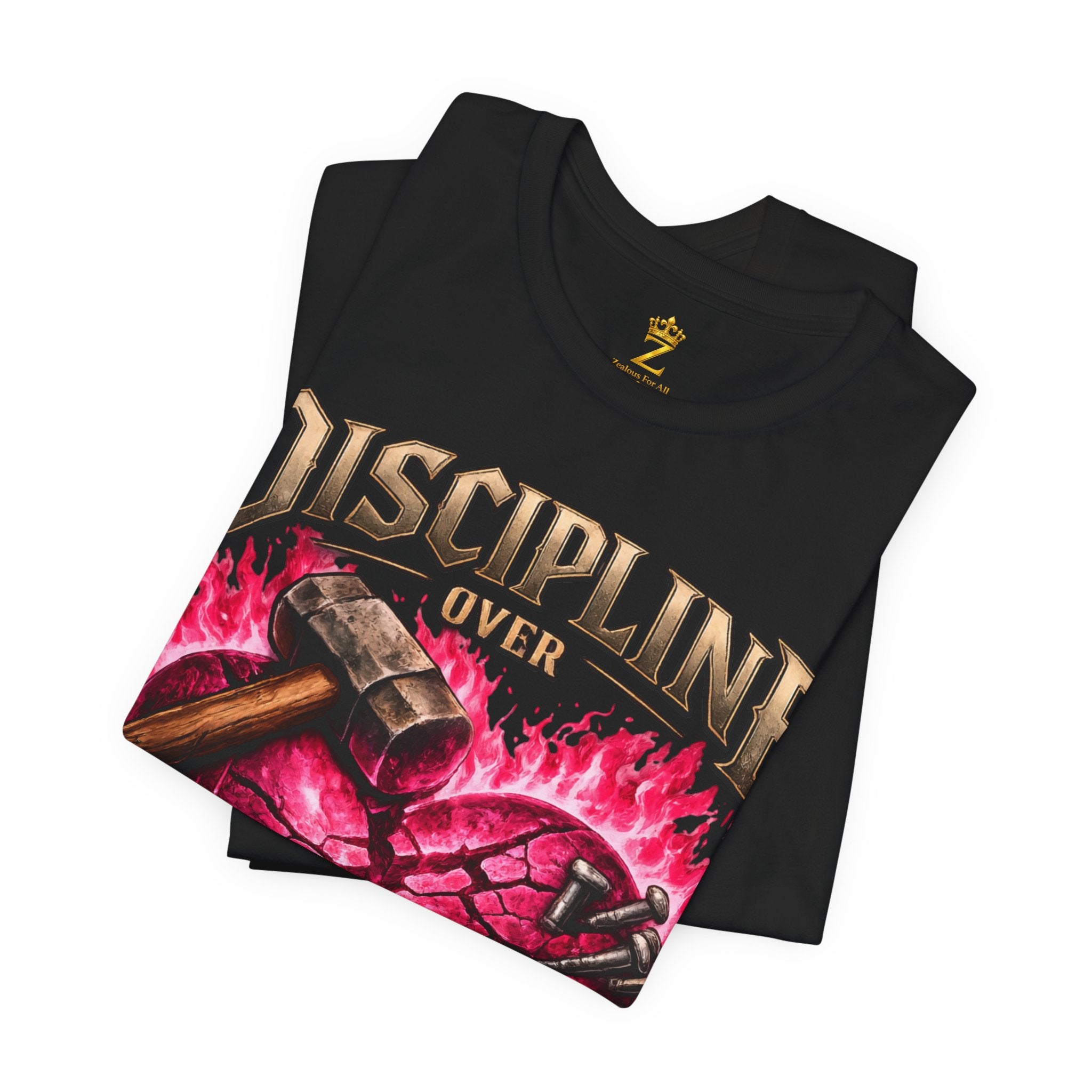 Discipline Over Emotions Premium Graphic T-Shirt (Hot Pink Heart) Printify