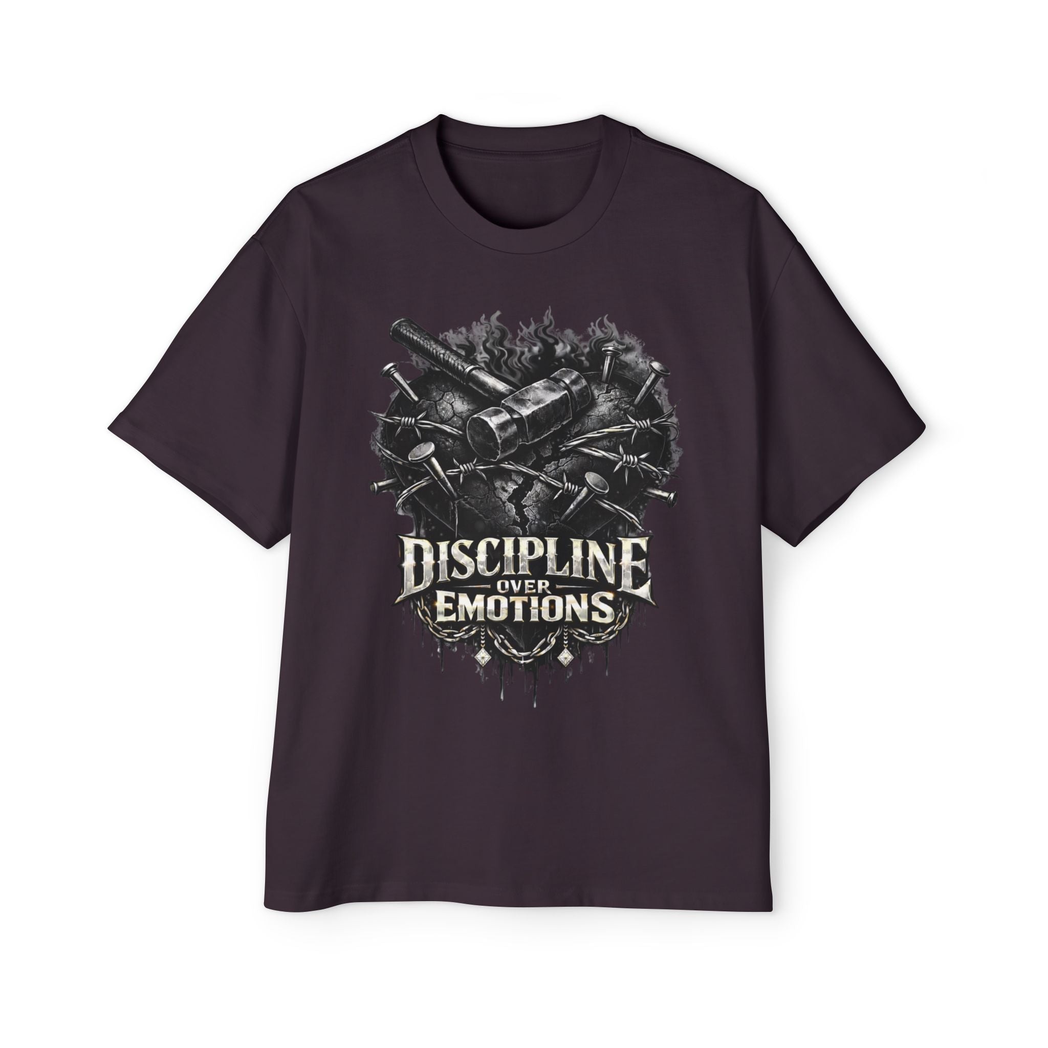 Oversized Discipline Over Emotions Graphic Tee (Black Heart) Printify