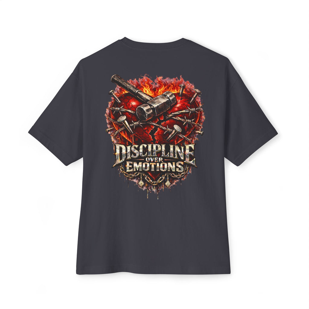 Adult *Oversized* Discipline Over Emotions (Back) Graphic Tee (Red Heart) Printify
