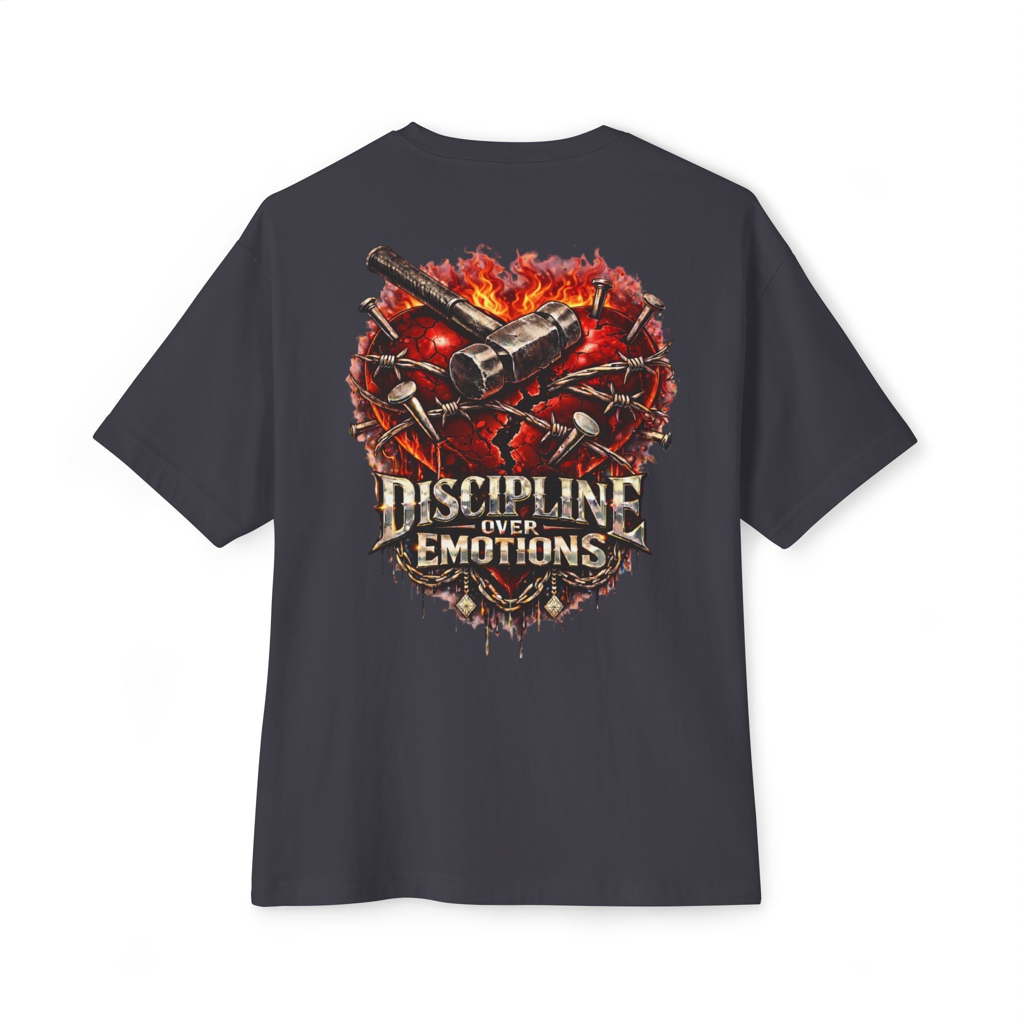 Adult *Oversized* Discipline Over Emotions (Back) Graphic Tee (Red Heart) Printify