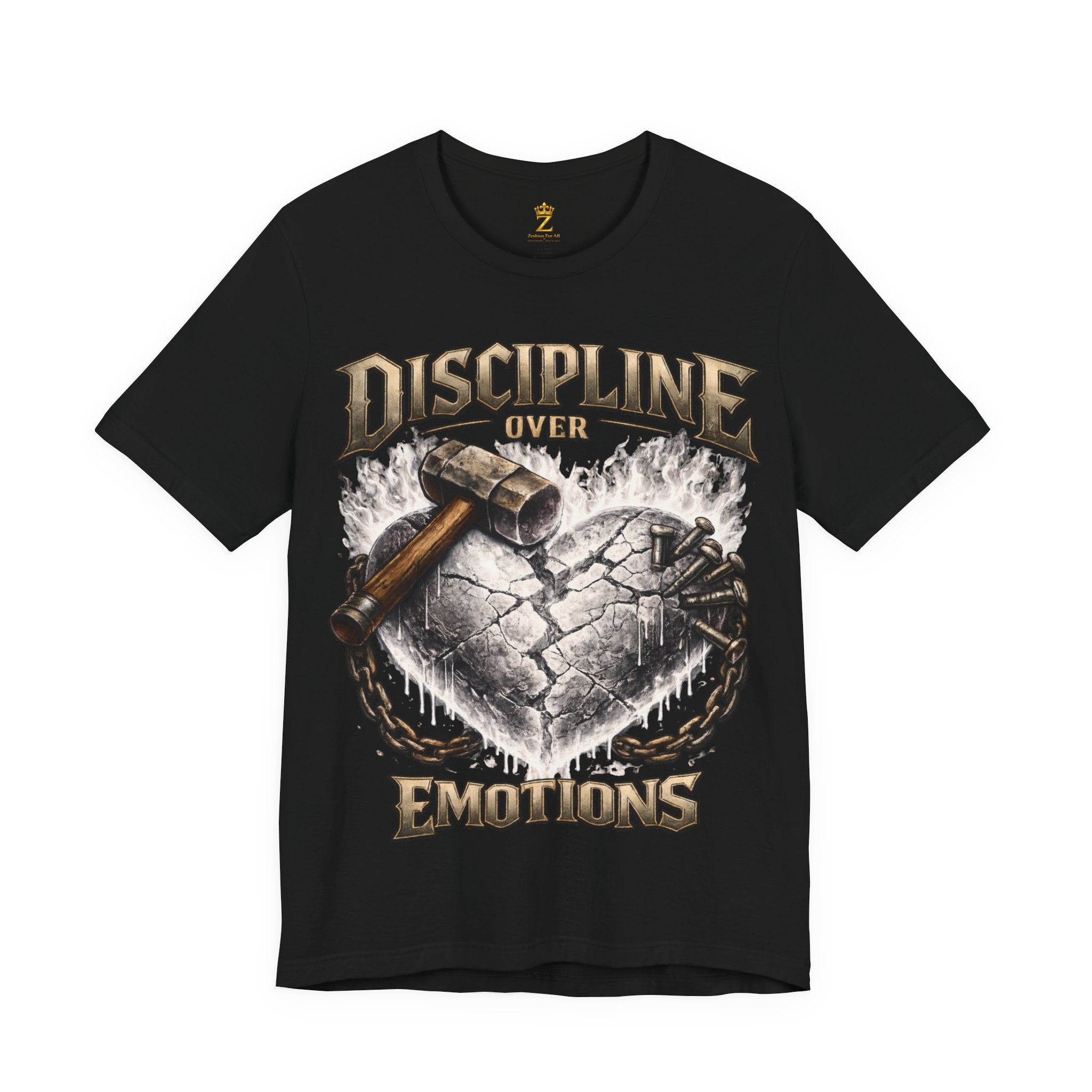 Discipline Over Emotions Premium Graphic T-Shirt (White Heart) Printify