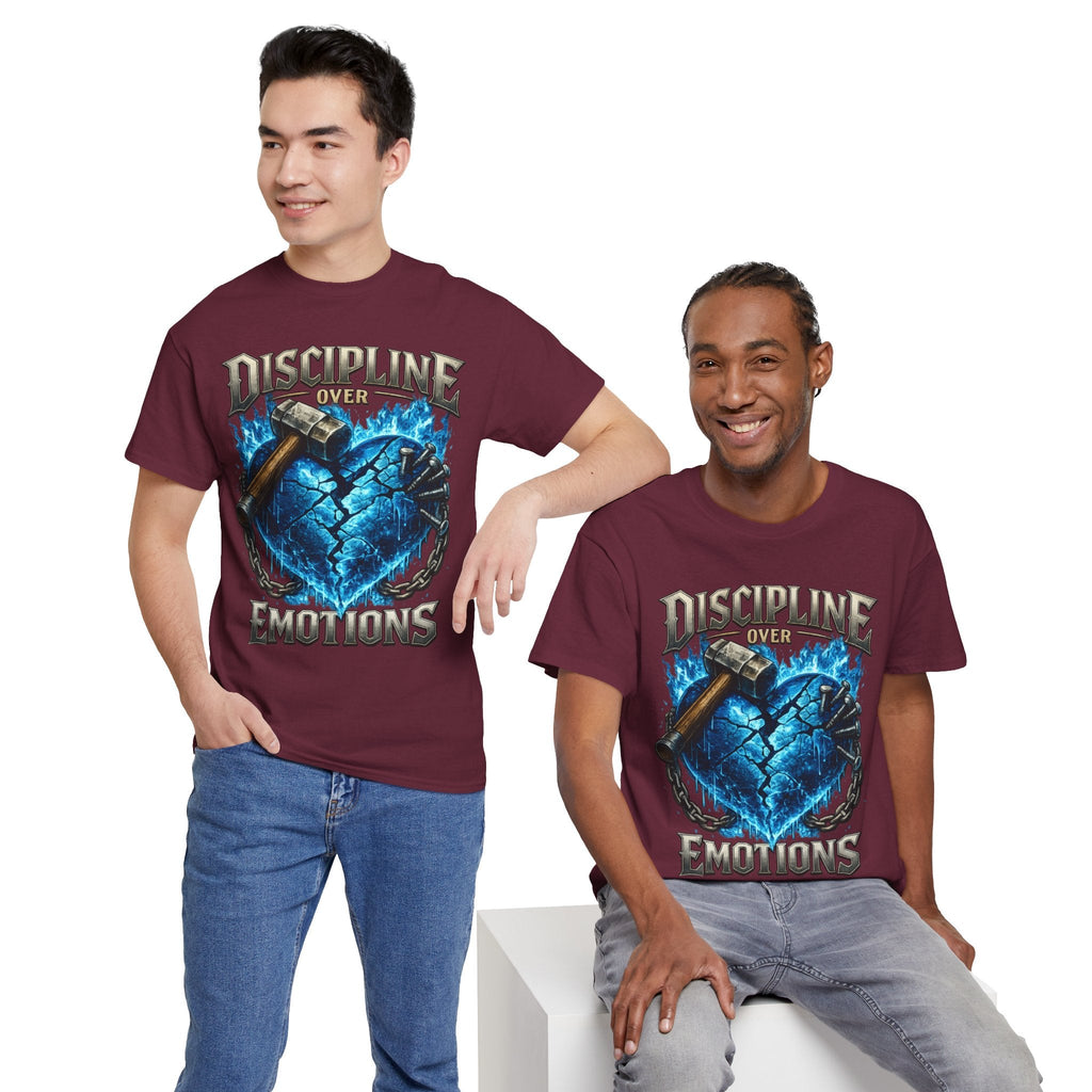 Discipline Over Emotions Graphic T-Shirt (Blue Heart) Printify