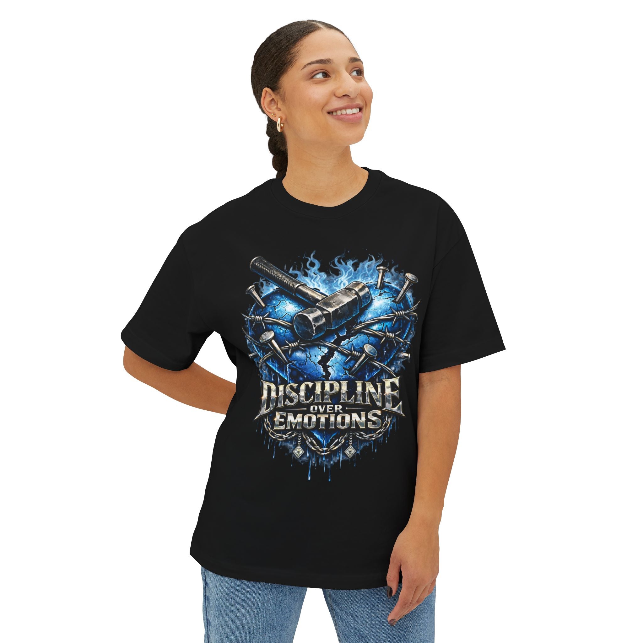 CEO KHI EDITION *Oversized* Discipline Over Emotions Graphic T-Shirt (Blue Heart) Printify