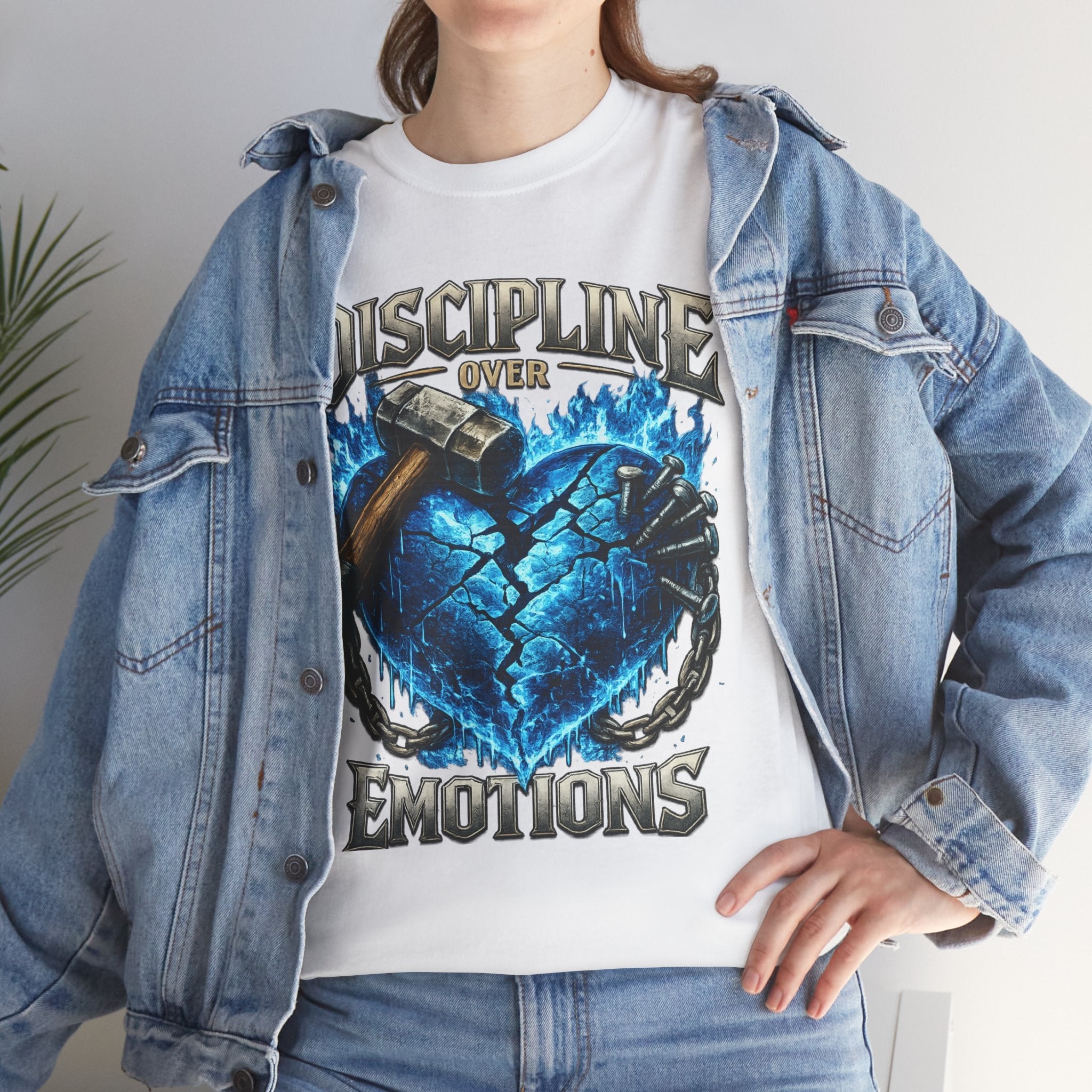 Discipline Over Emotions Graphic T-Shirt (Blue Heart) Printify