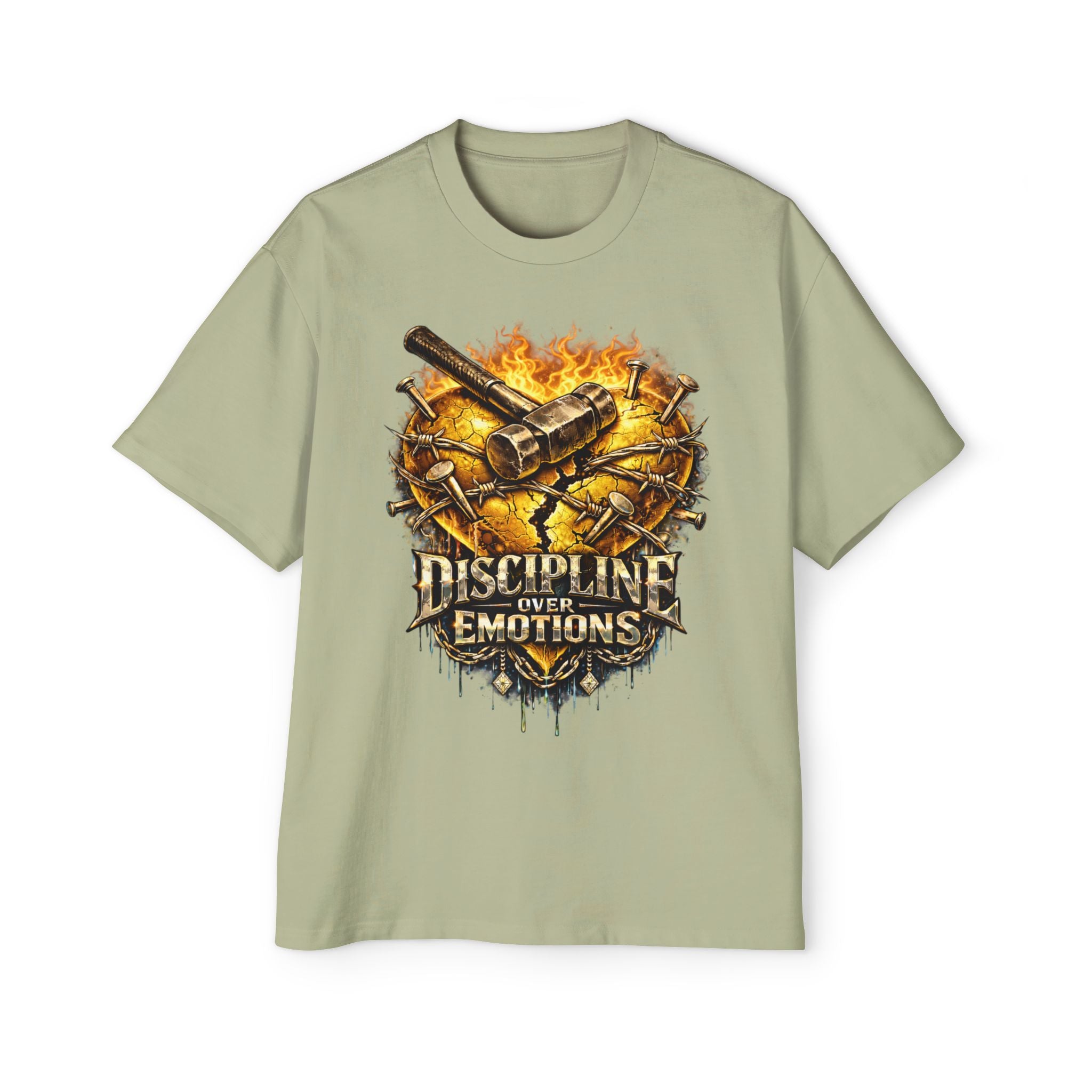 Oversized Discipline Over Emotions Graphic Tee (Gold Heart) Printify